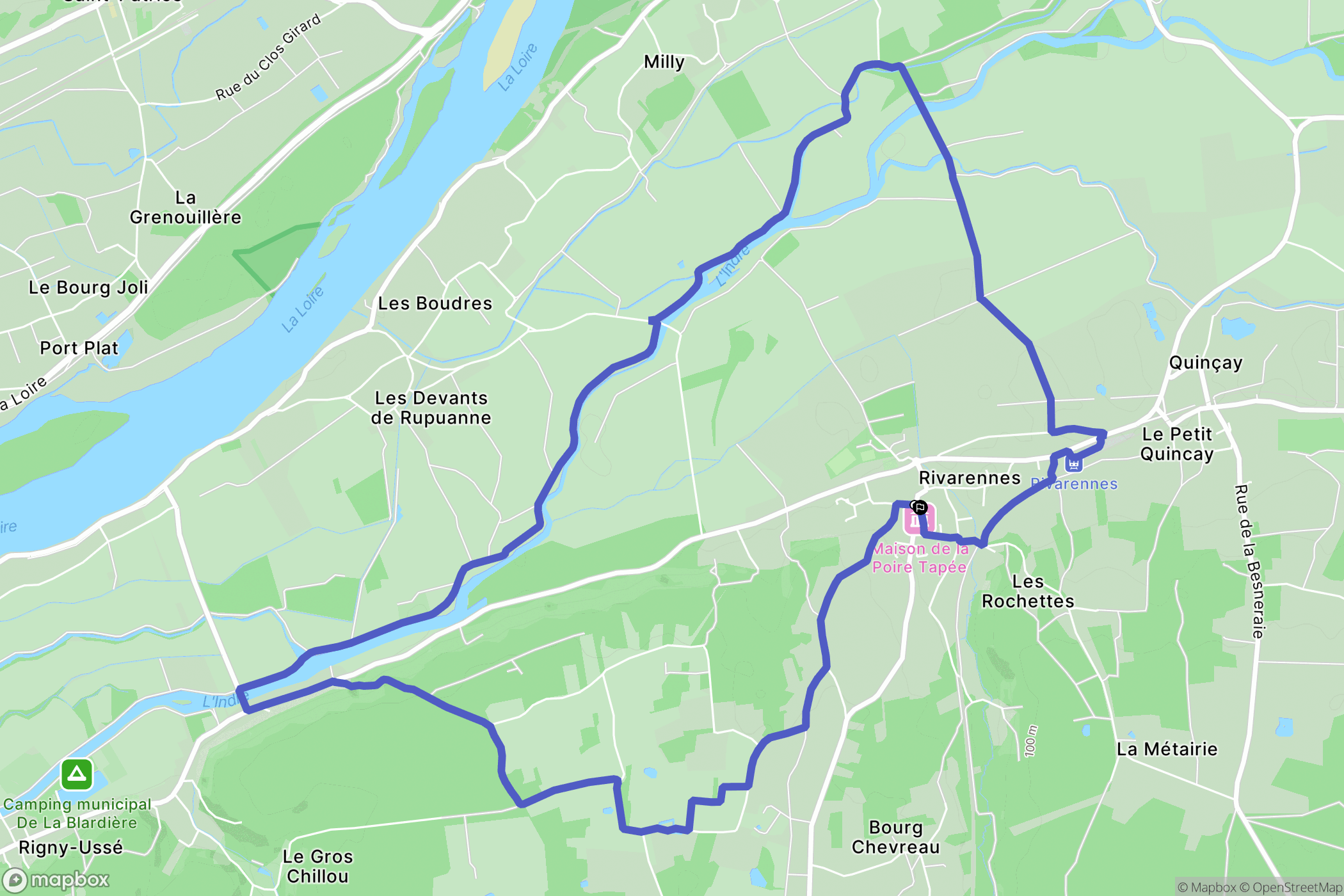 Rivarennes : carte du parcours de randonnée - France