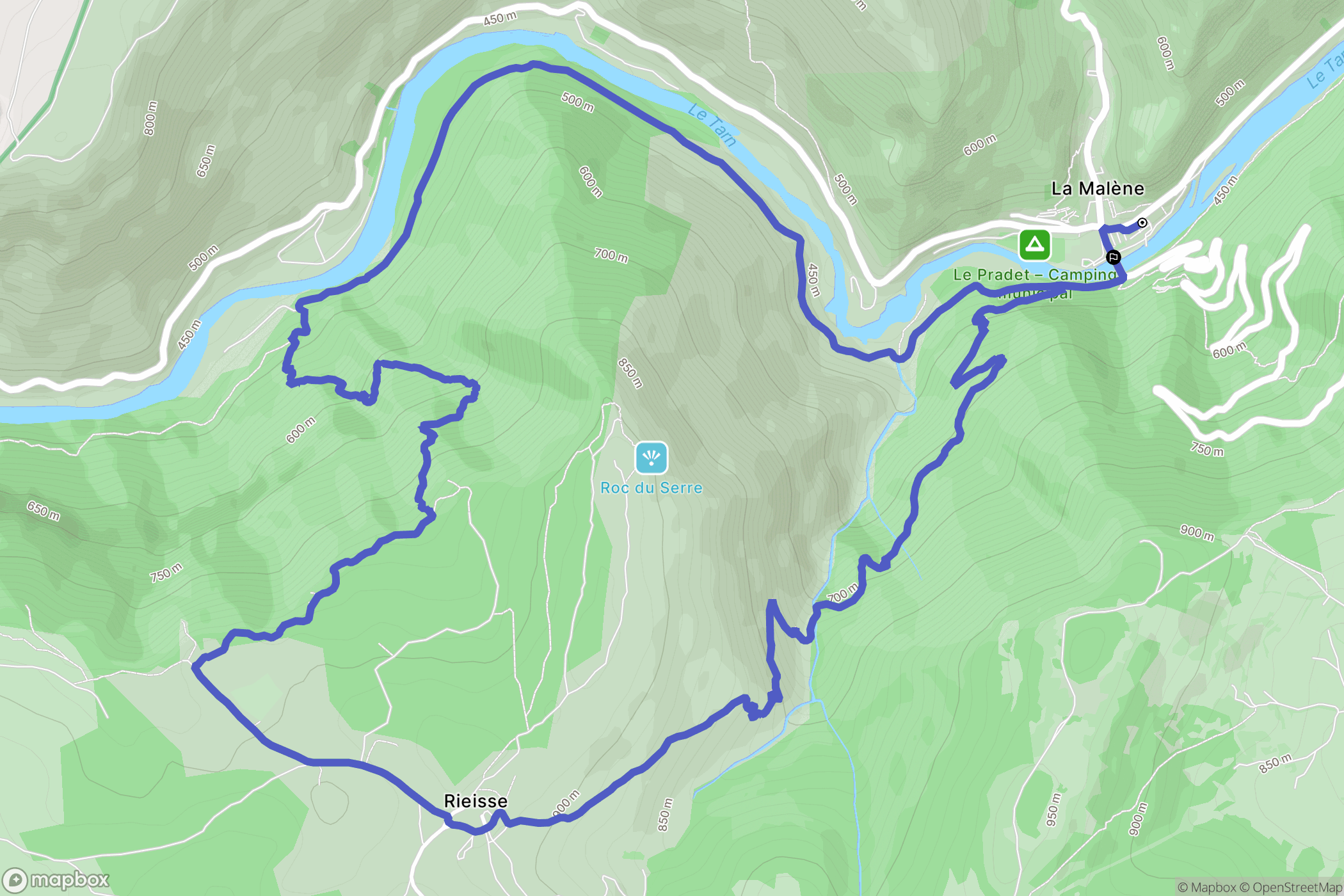 La Malène : carte du parcours de randonnée - France