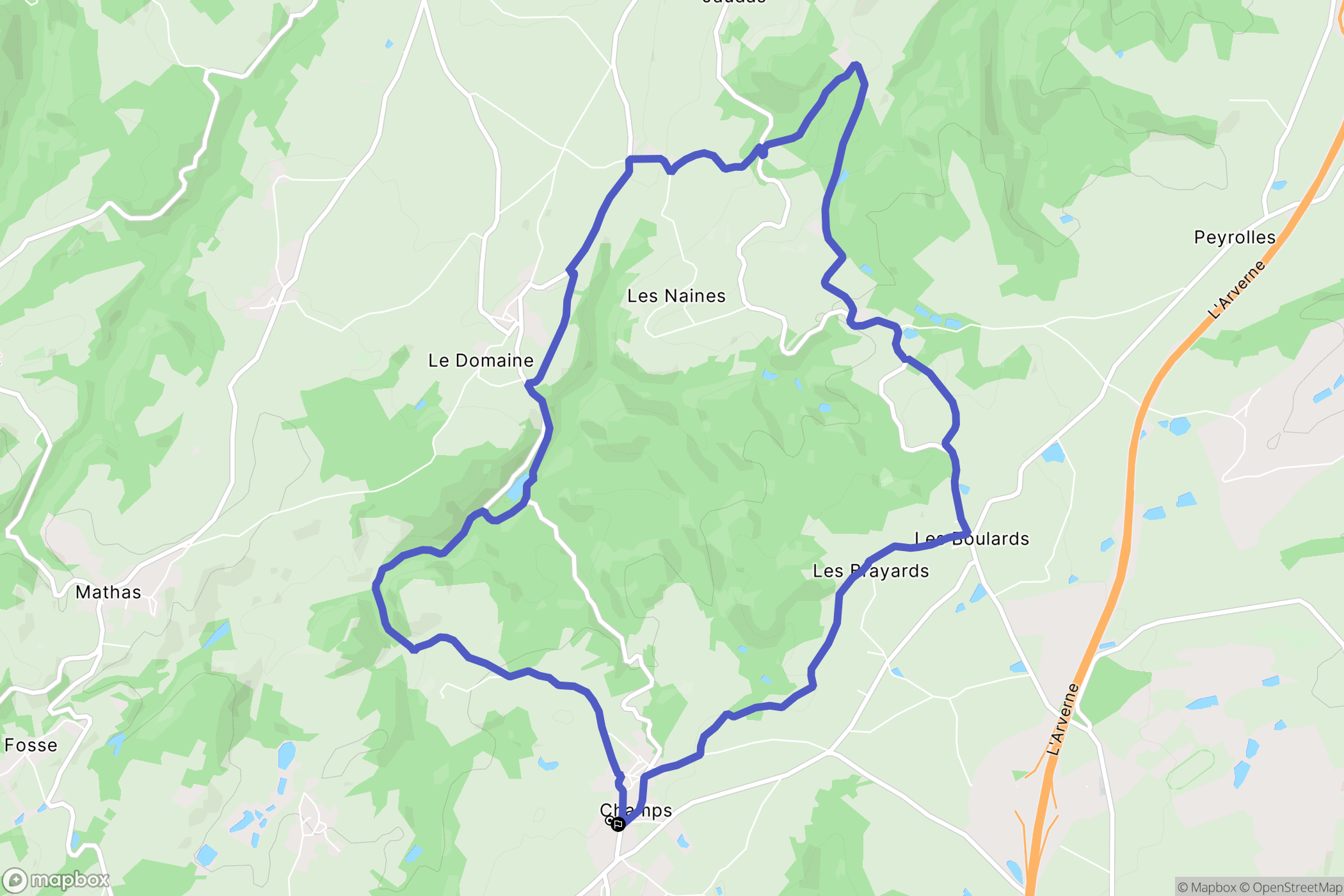 Champs : carte du parcours de randonnée - France