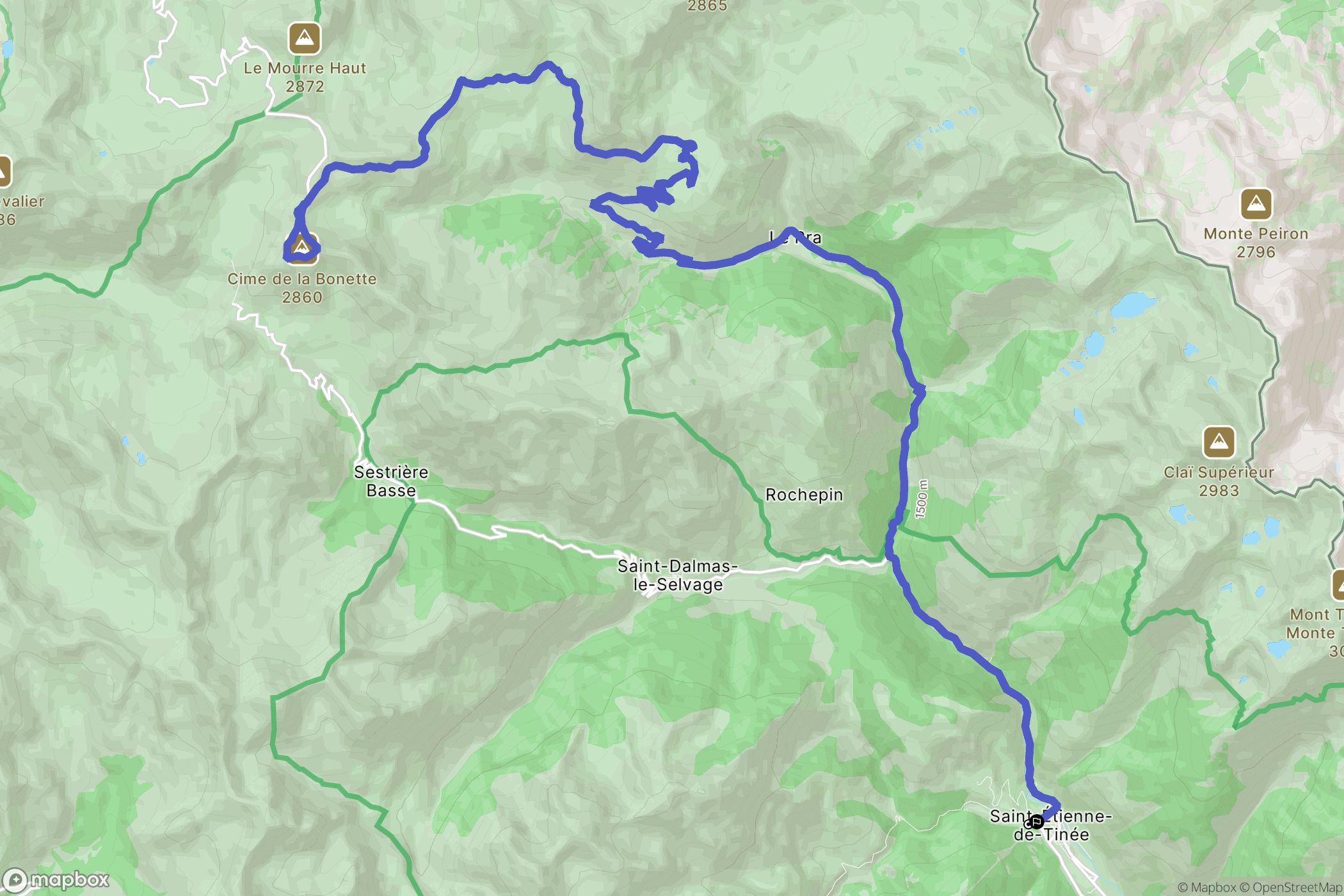 Saint-Étienne-de-Tinée : carte du parcours de randonnée - France