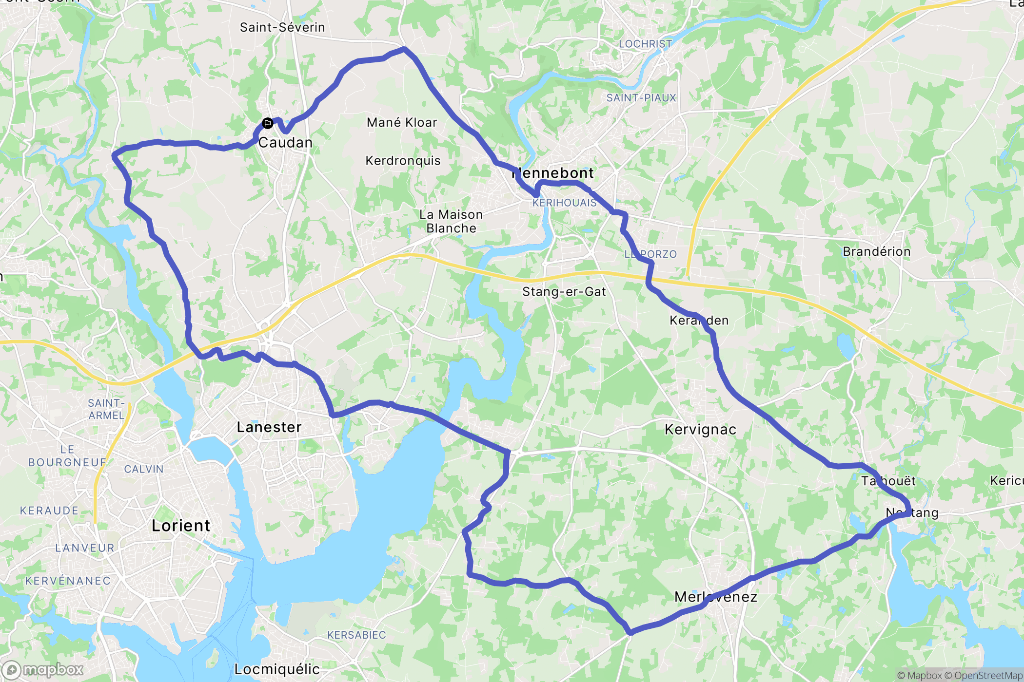 Caudan : carte du parcours de randonnée - France
