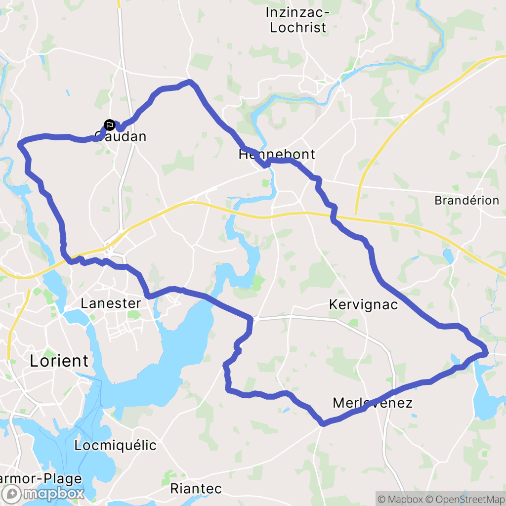 Caudan : carte du parcours de randonnée - France