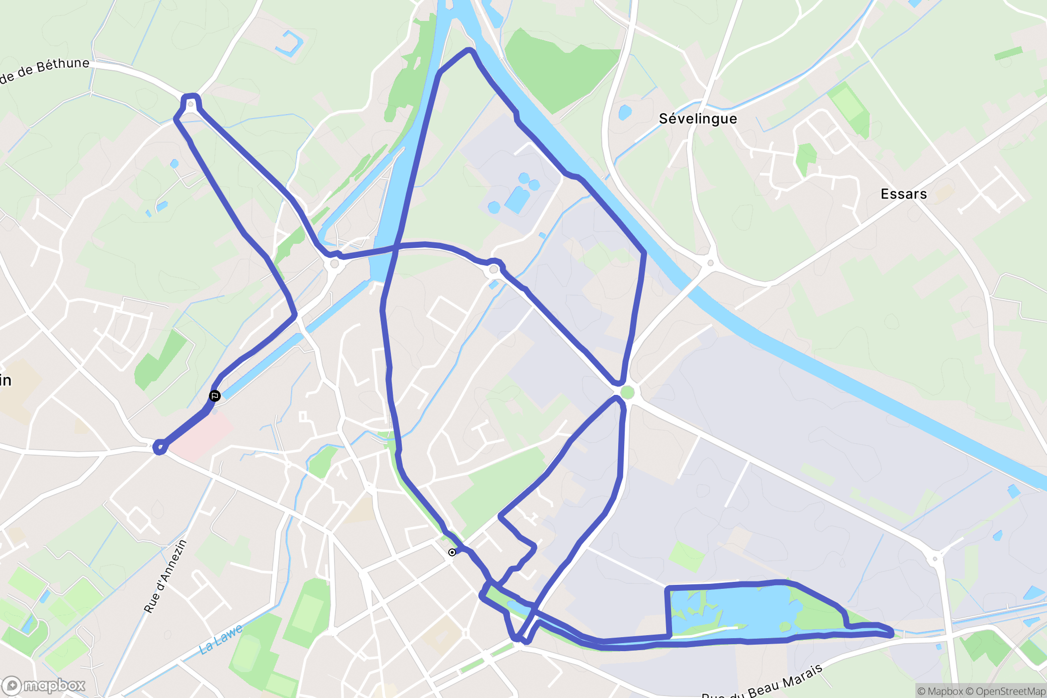 Béthune : carte du parcours de randonnée - France