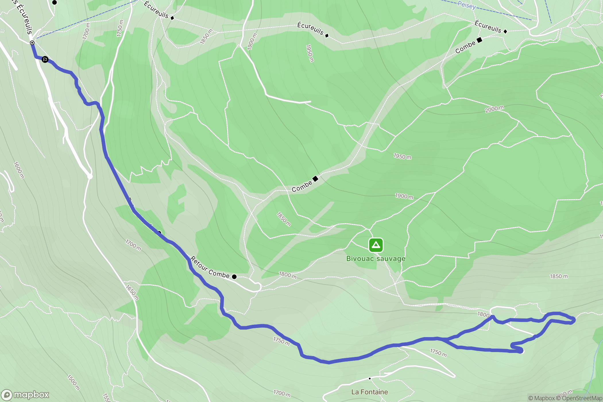 Peisey-Nancroix : carte du parcours de randonnée - France