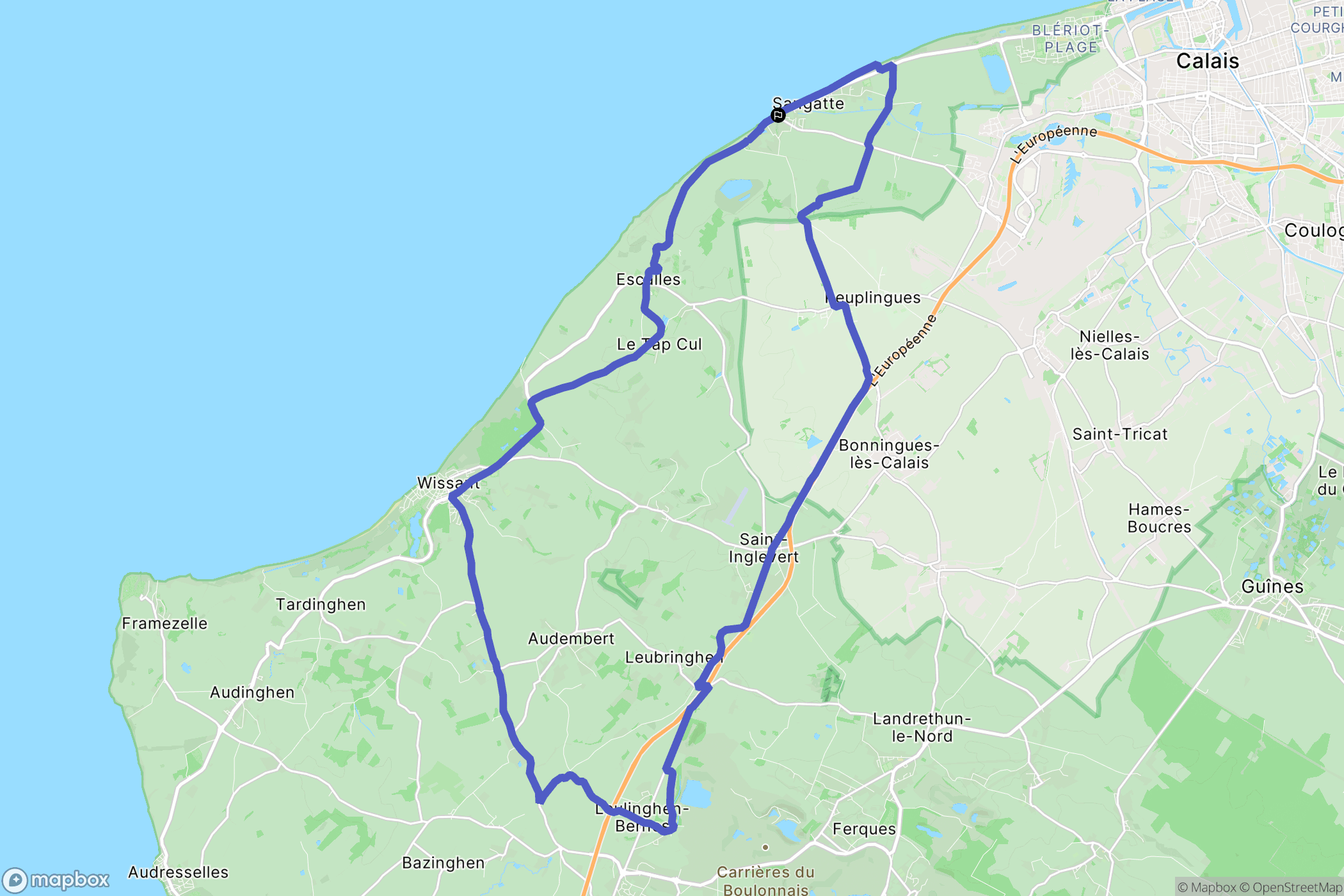 Sangatte : carte du parcours de randonnée - France