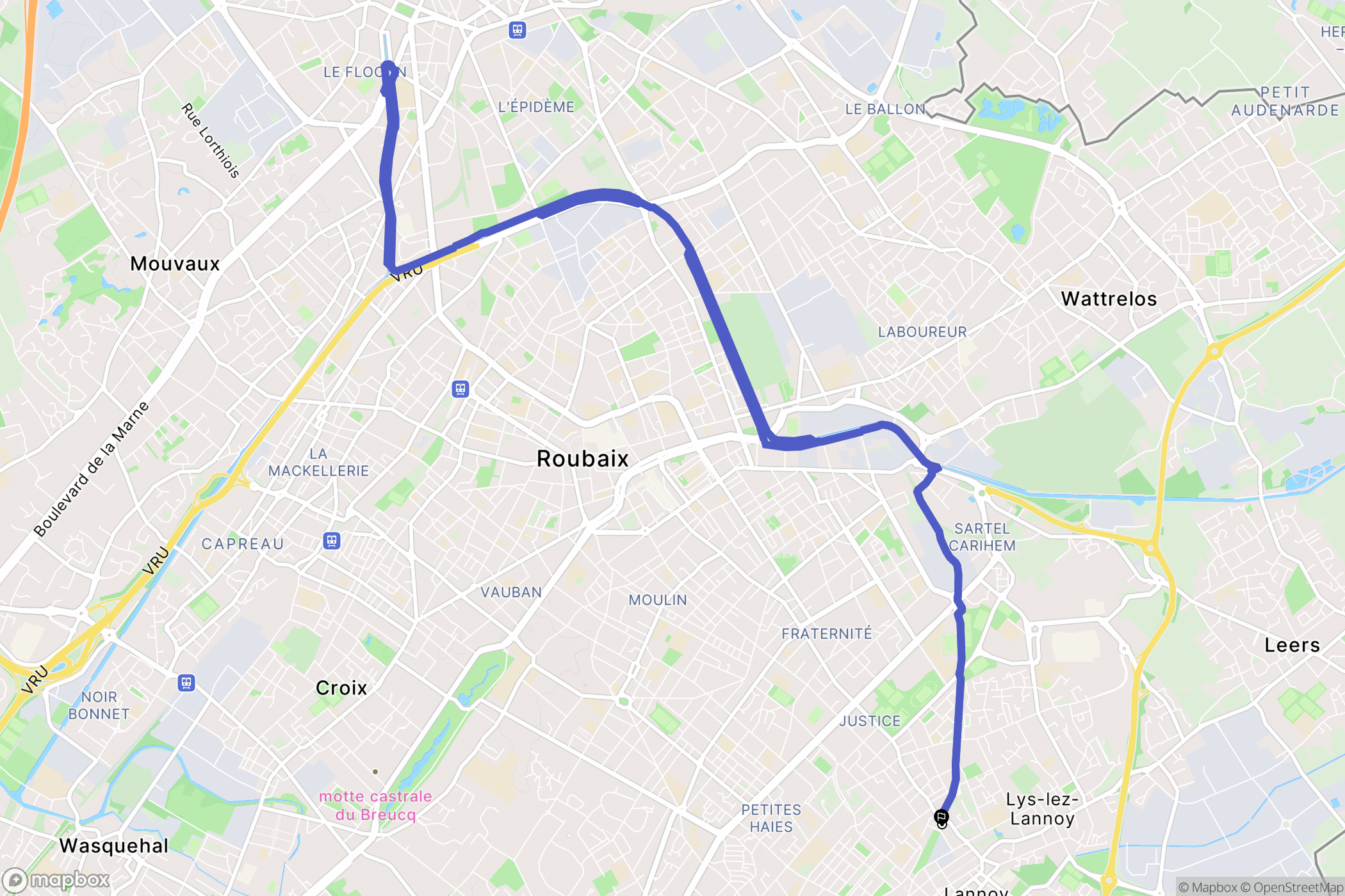 Lys-lez-Lannoy : carte du parcours de randonnée - France