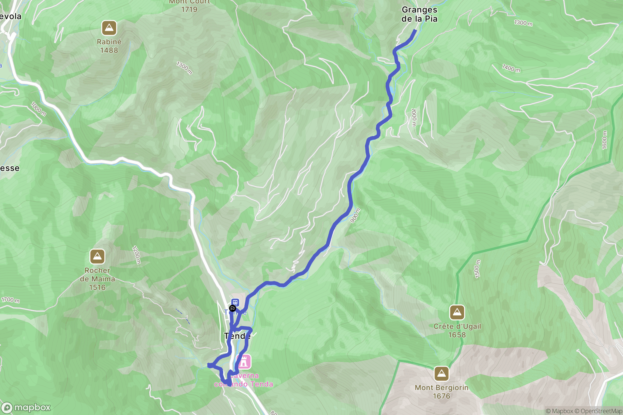 Tende : carte du parcours de randonnée - France