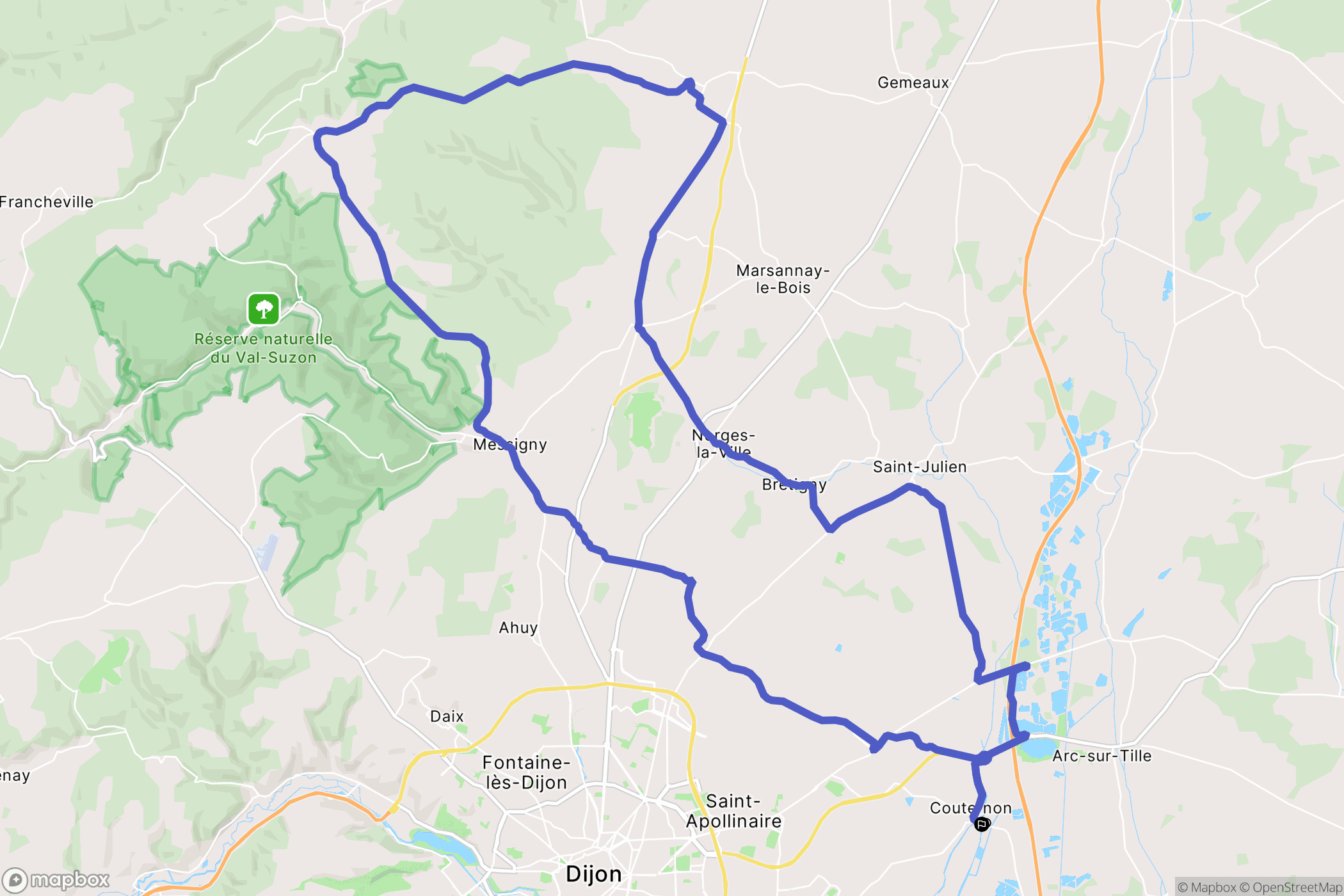 Couternon : carte du parcours de randonnée - France