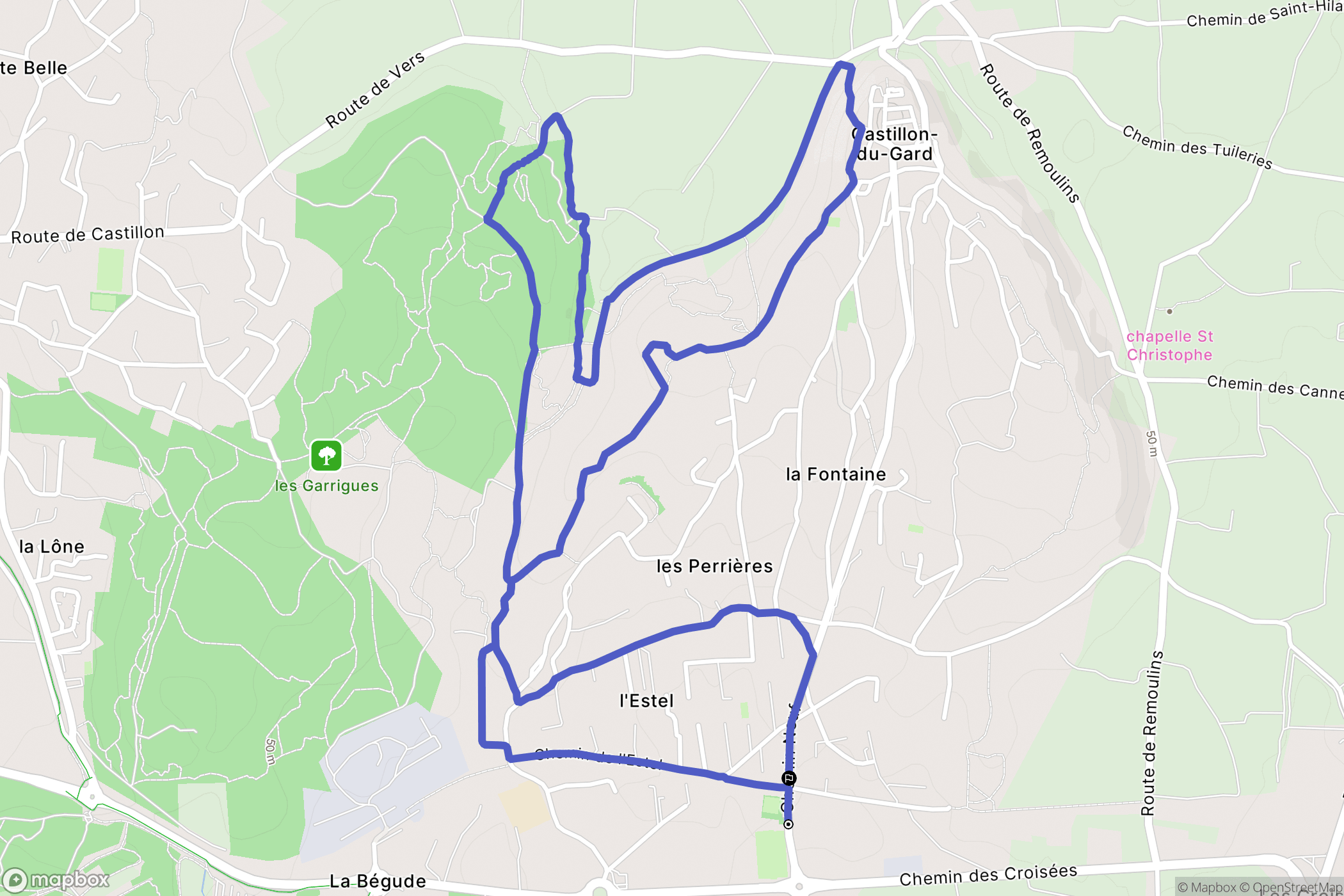 Castillon-du-Gard : carte du parcours de randonnée - France