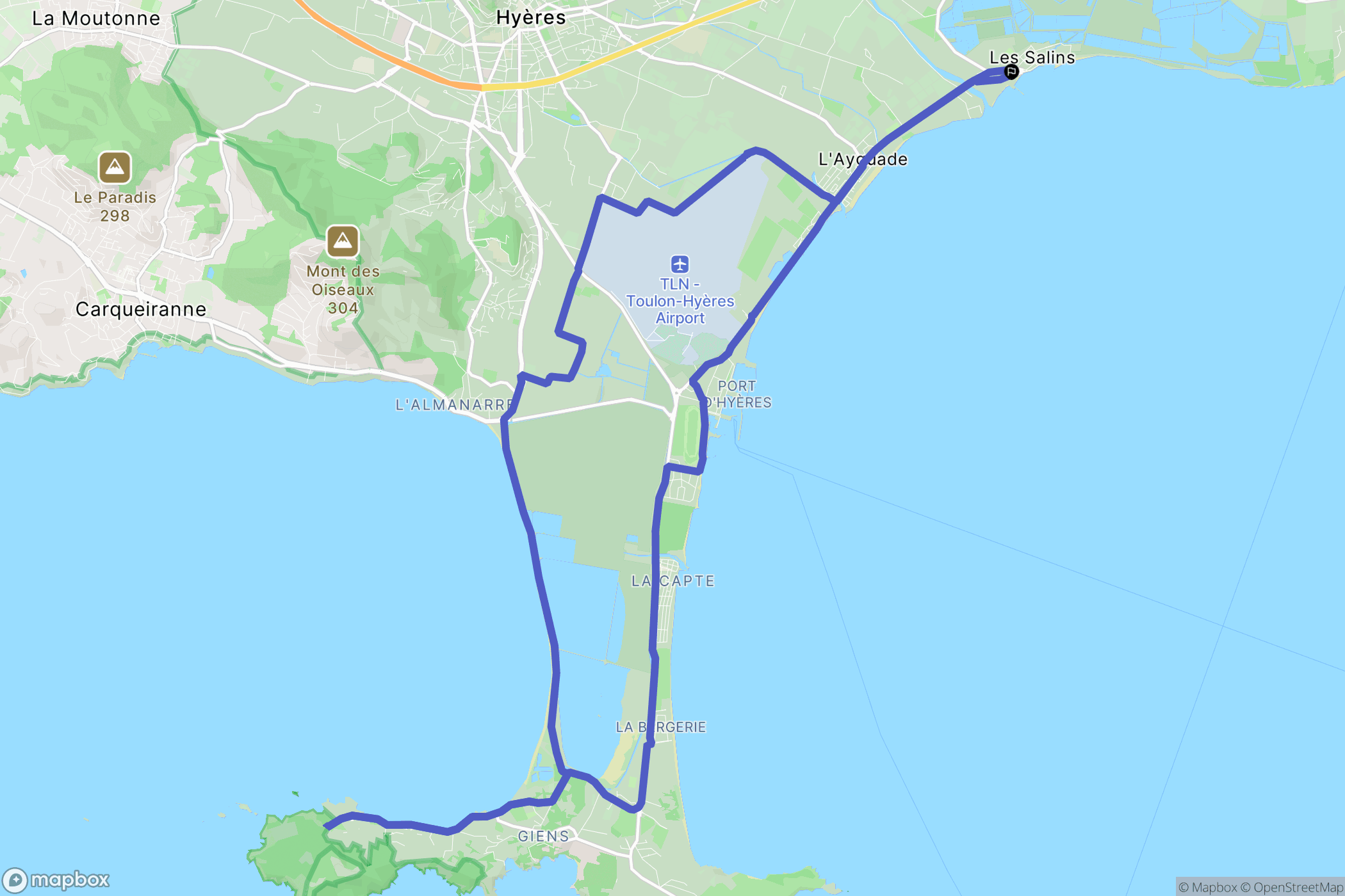 Hyères : carte du parcours de randonnée - France