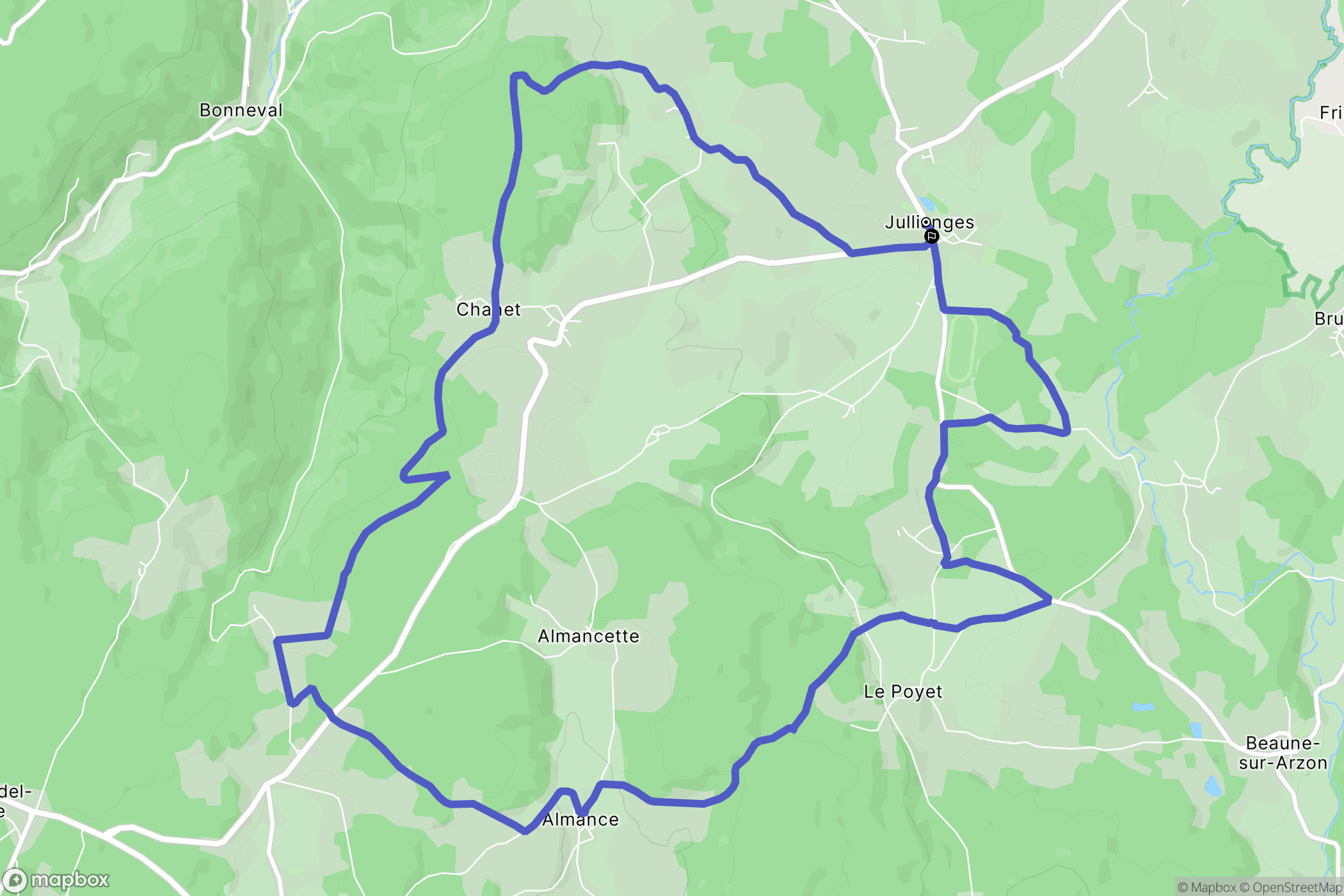 Jullianges : carte du parcours de randonnée - France