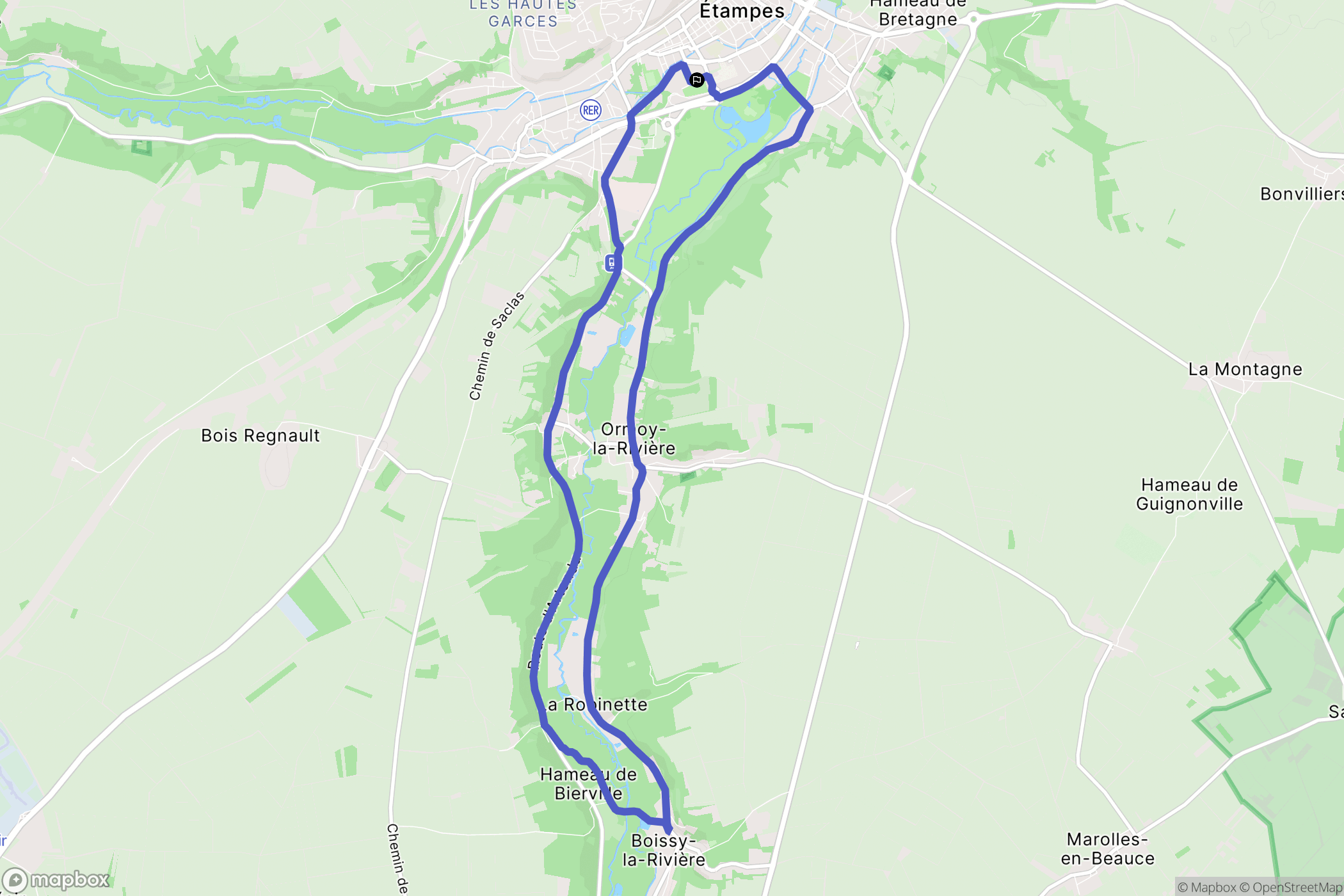 Étampes : carte du parcours de randonnée - France