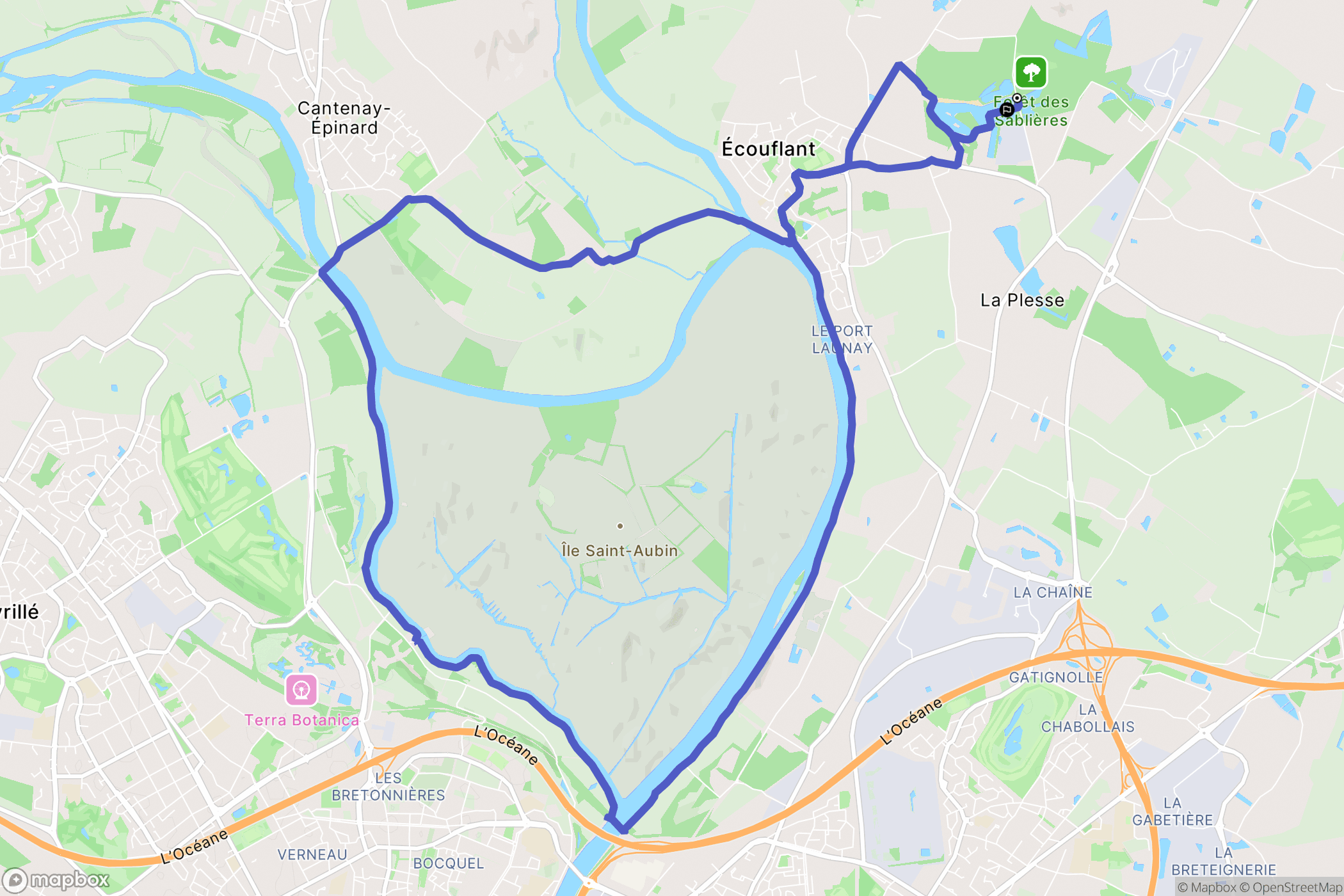 Écouflant : carte du parcours de randonnée - France