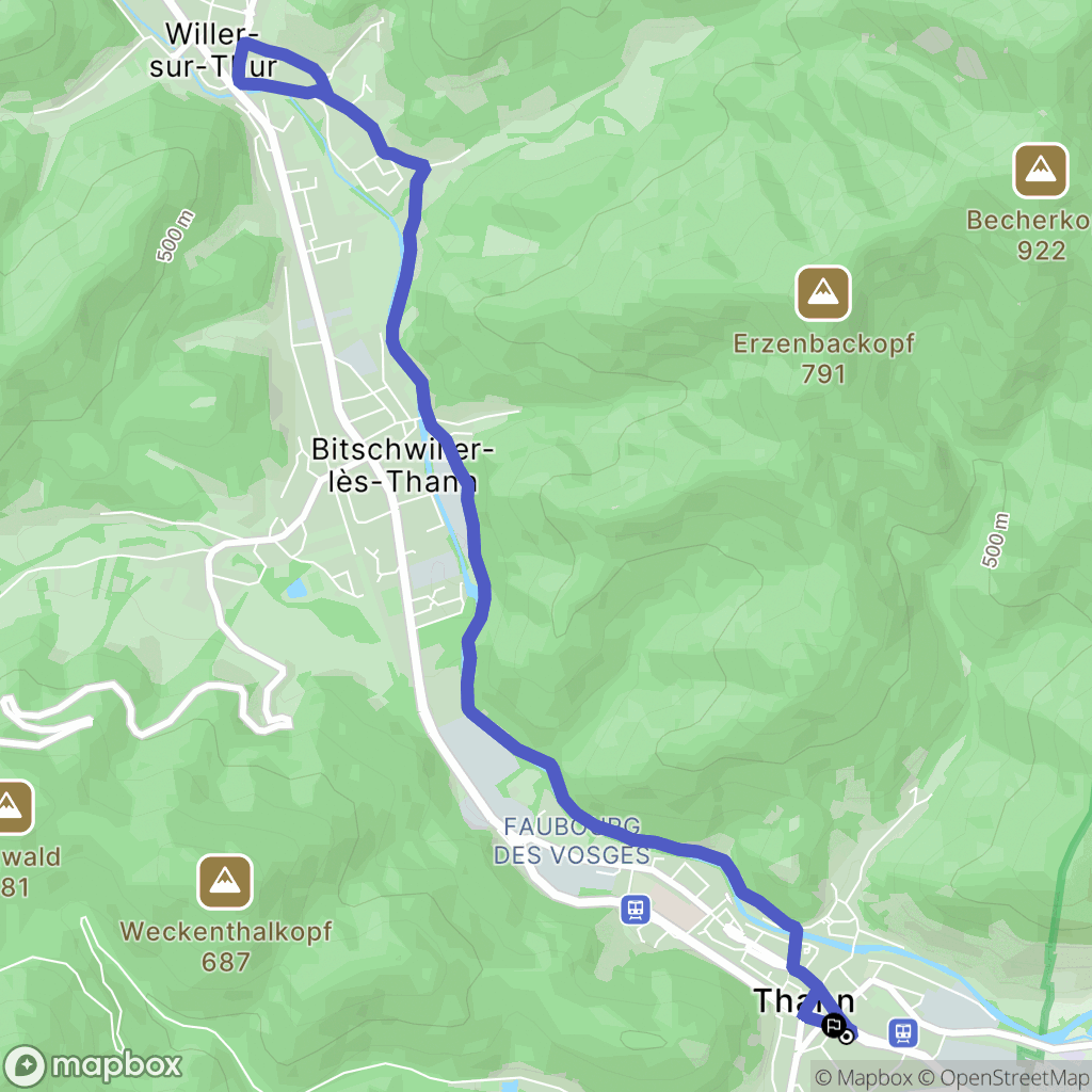 Thann : carte du parcours de randonnée - France