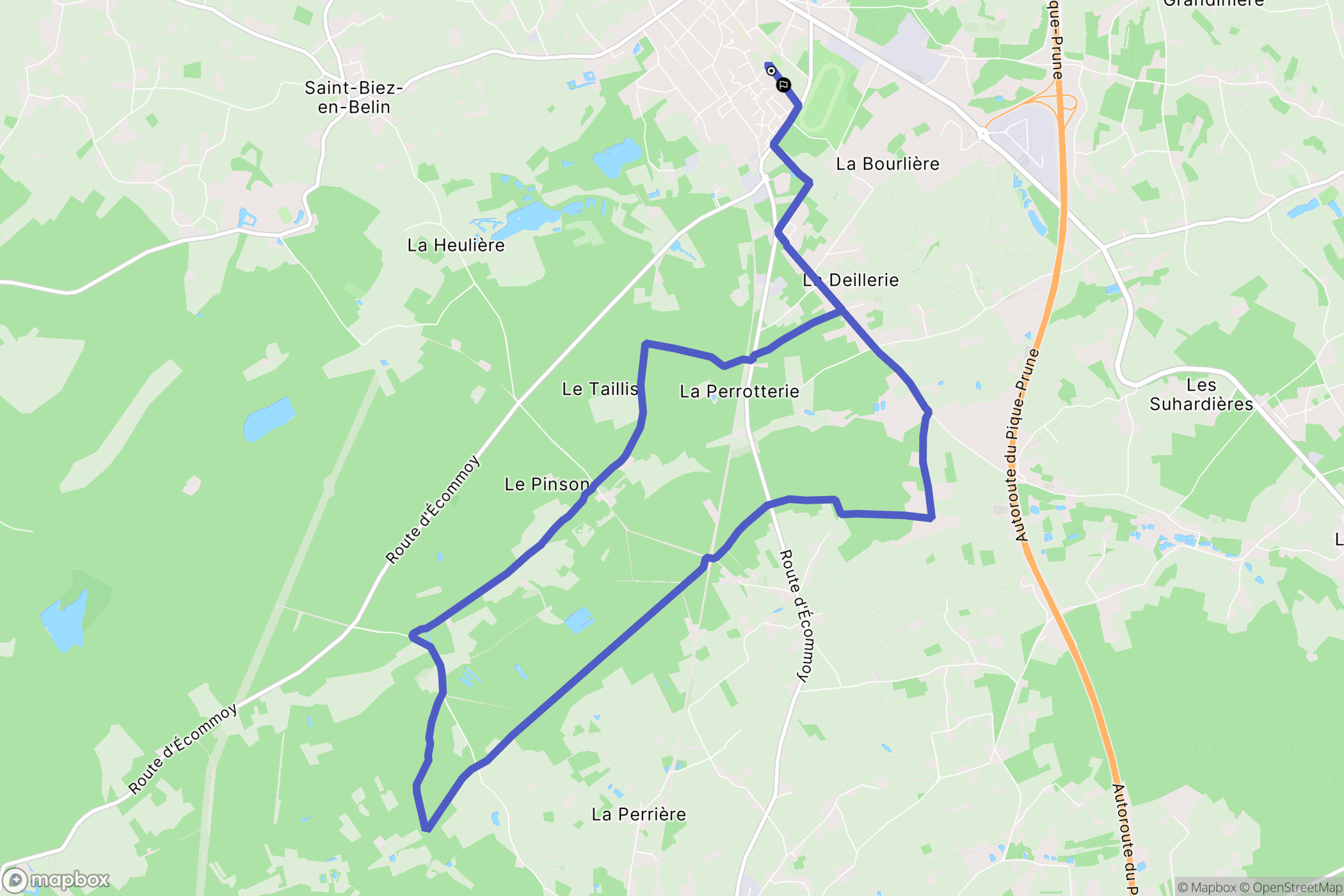 Écommoy : carte du parcours de randonnée - France