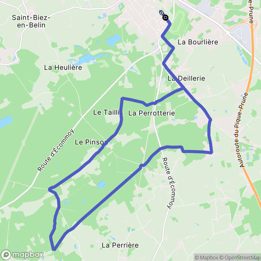 Écommoy : carte du parcours de randonnée - France
