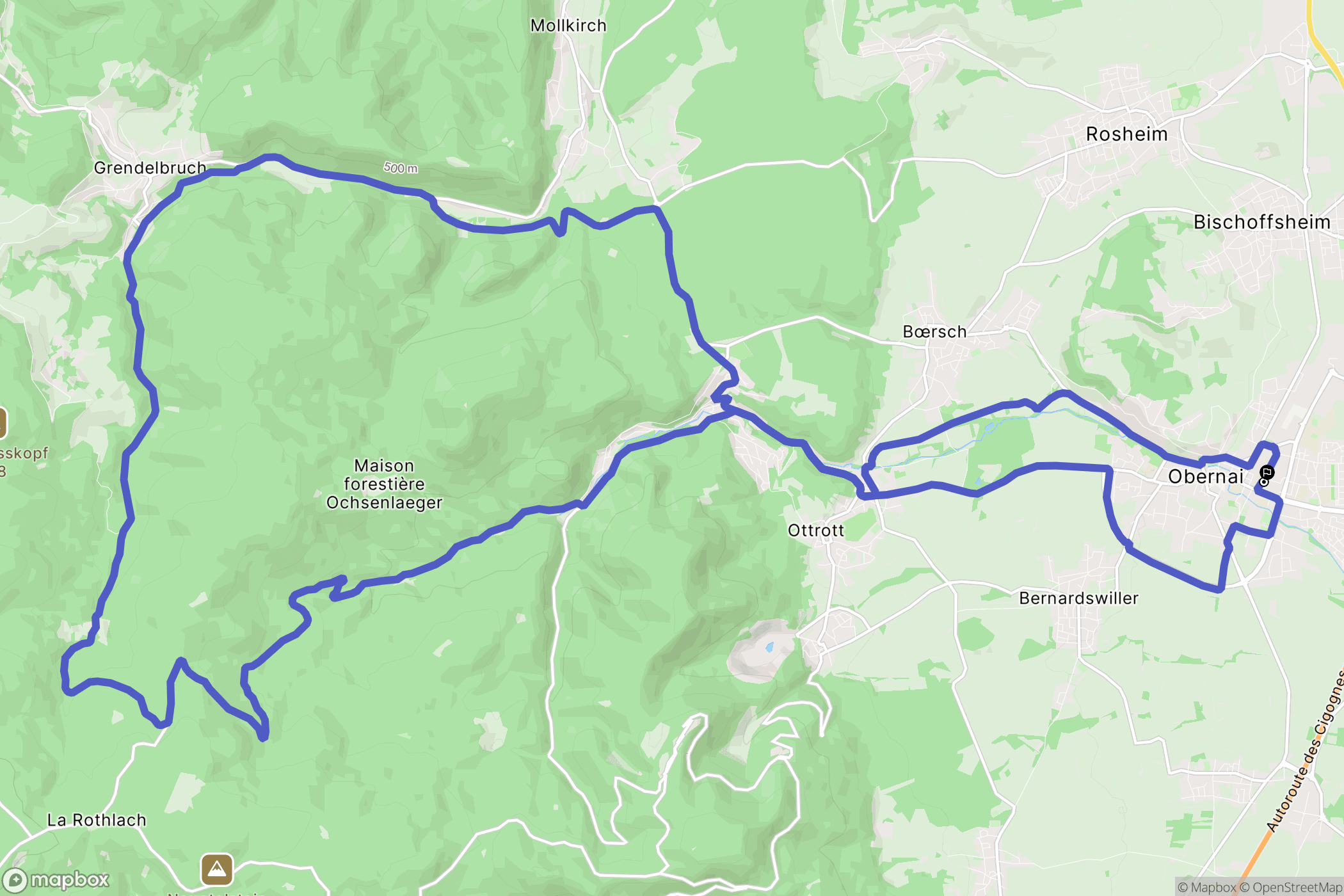 Obernai : carte du parcours de randonnée - France