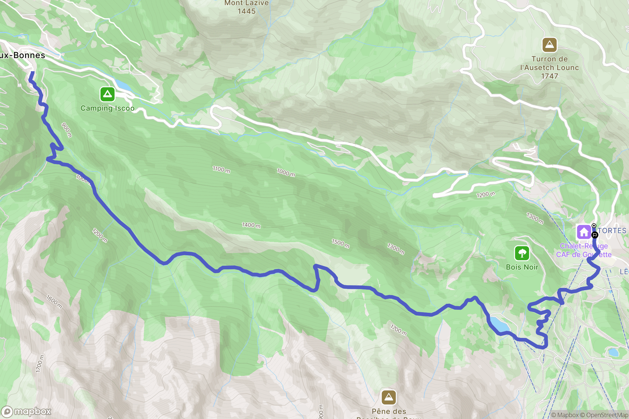Eaux-Bonnes : carte du parcours de randonnée - France