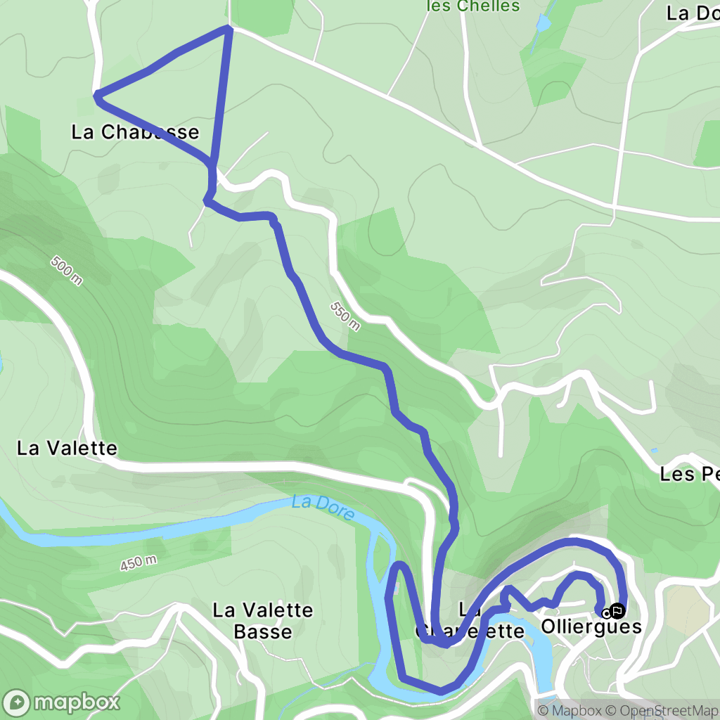 Olliergues : carte du parcours de randonnée - France