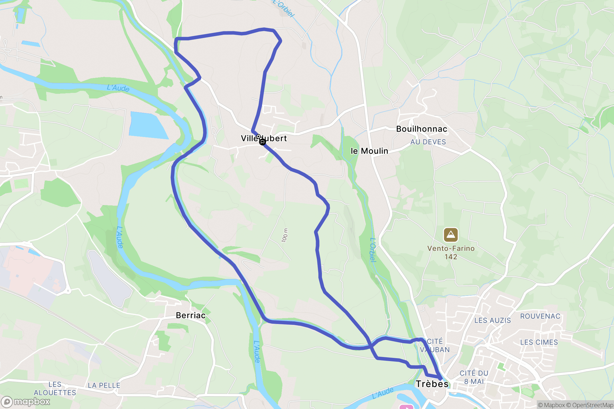 Villedubert : carte du parcours de randonnée - France