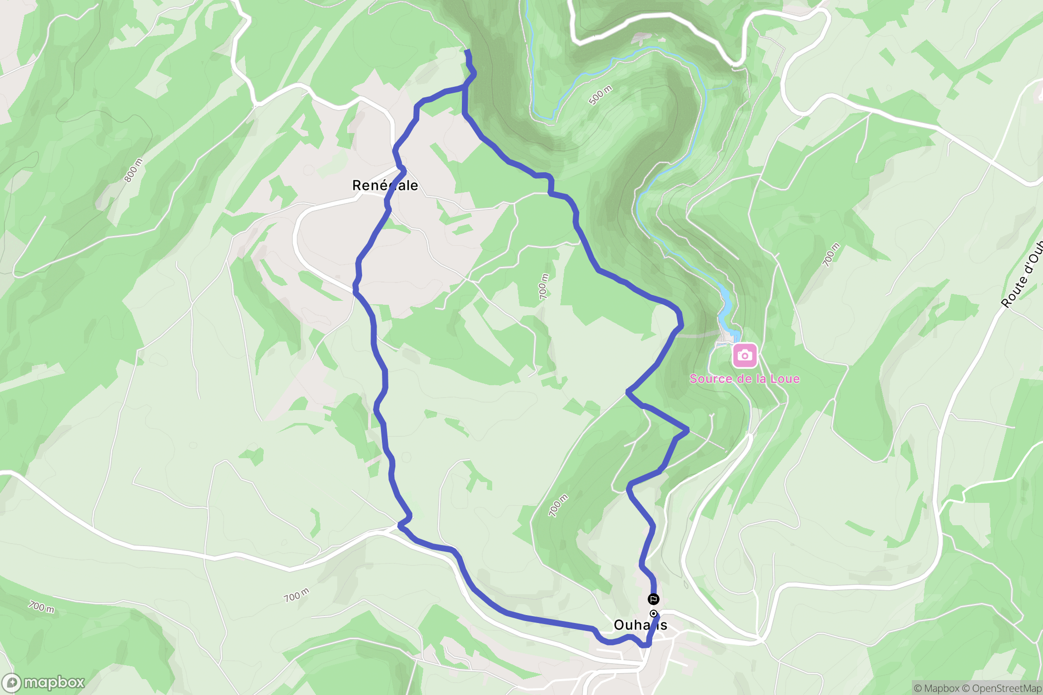 Ouhans : carte du parcours de randonnée - France