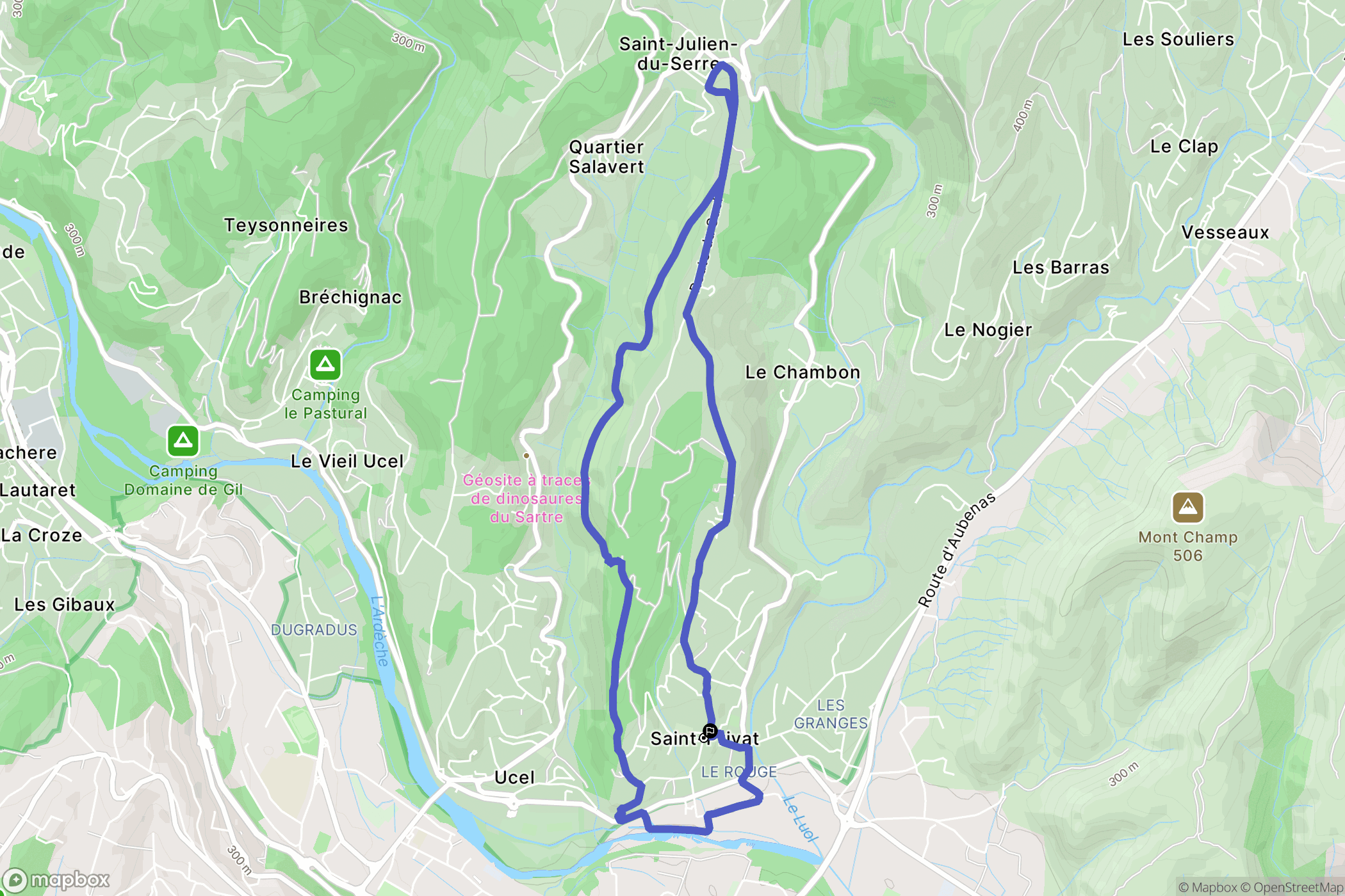 Saint-Privat : carte du parcours de randonnée - France