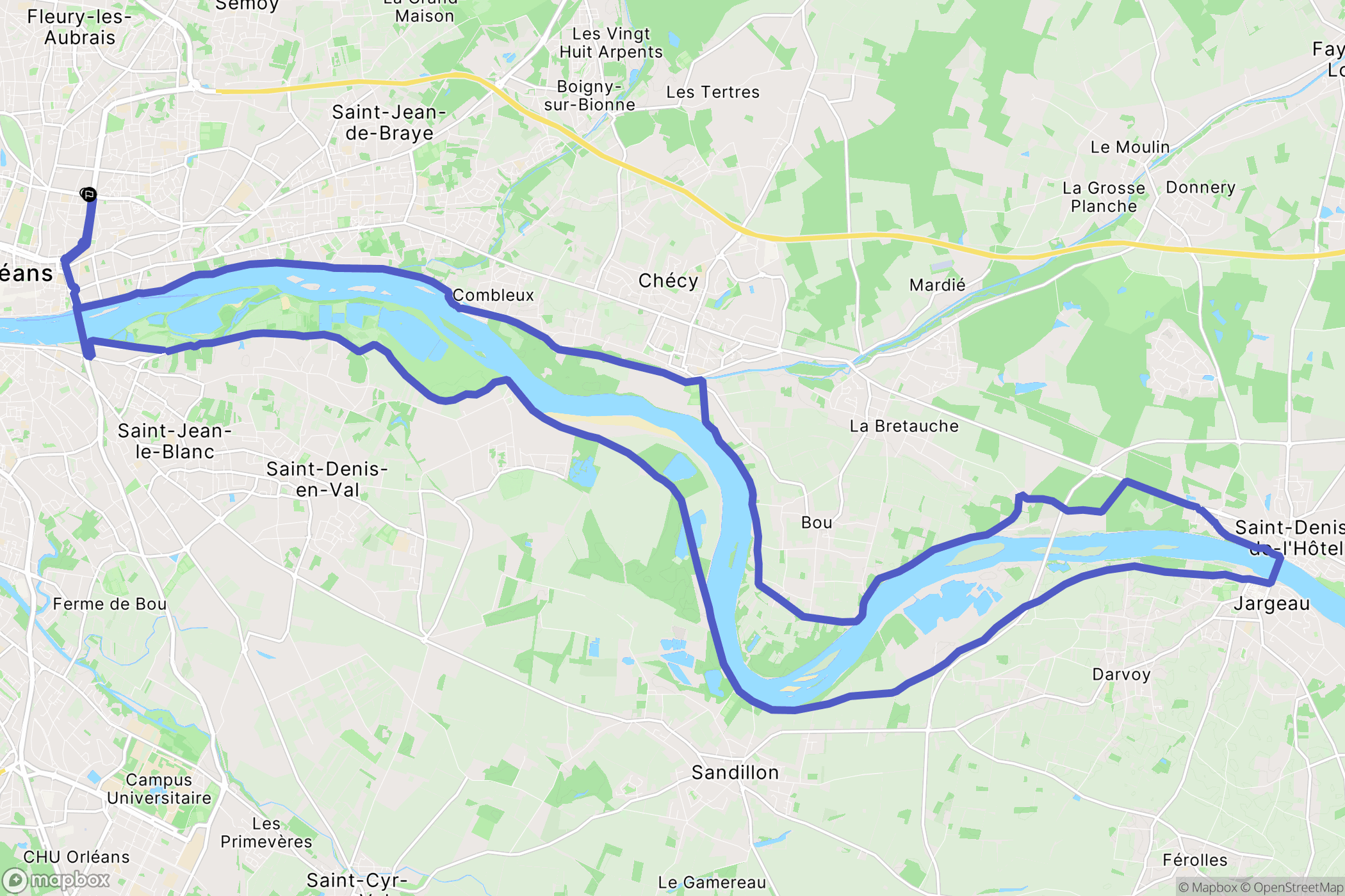 Orléans : carte du parcours de randonnée - France