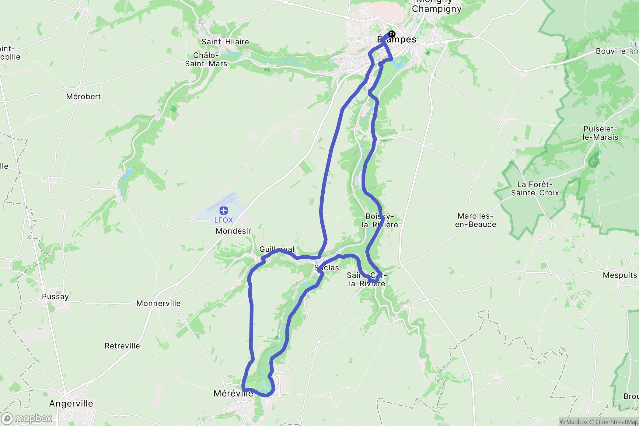 Étampes : carte du parcours de randonnée - France