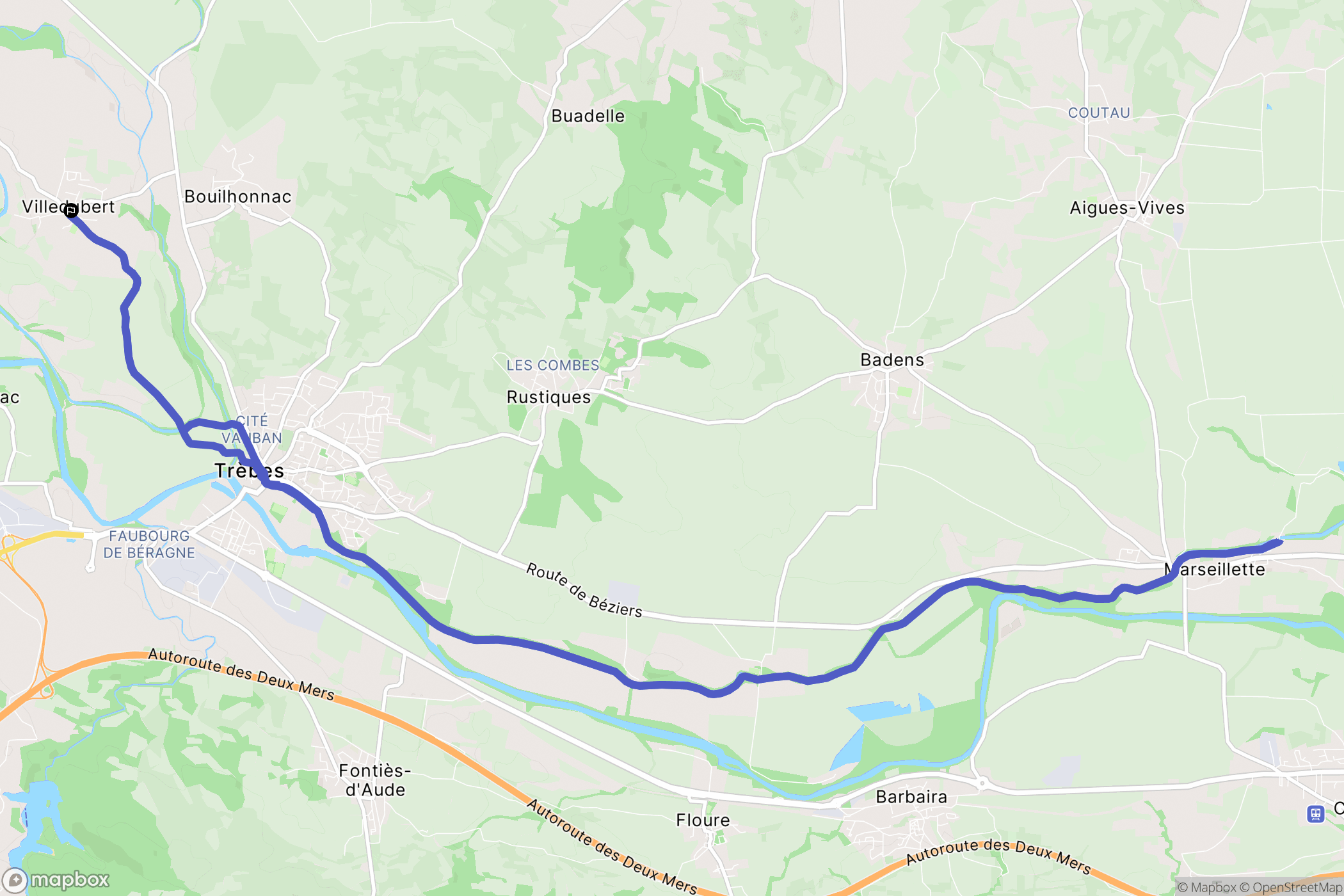 Villedubert : carte du parcours de randonnée - France