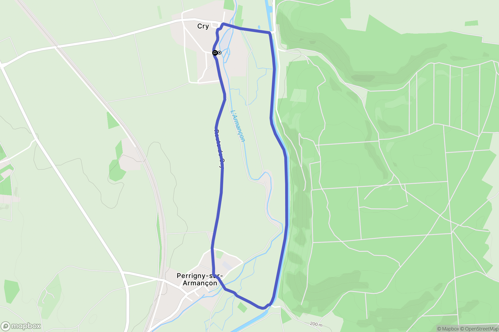 Cry : carte du parcours de randonnée - France
