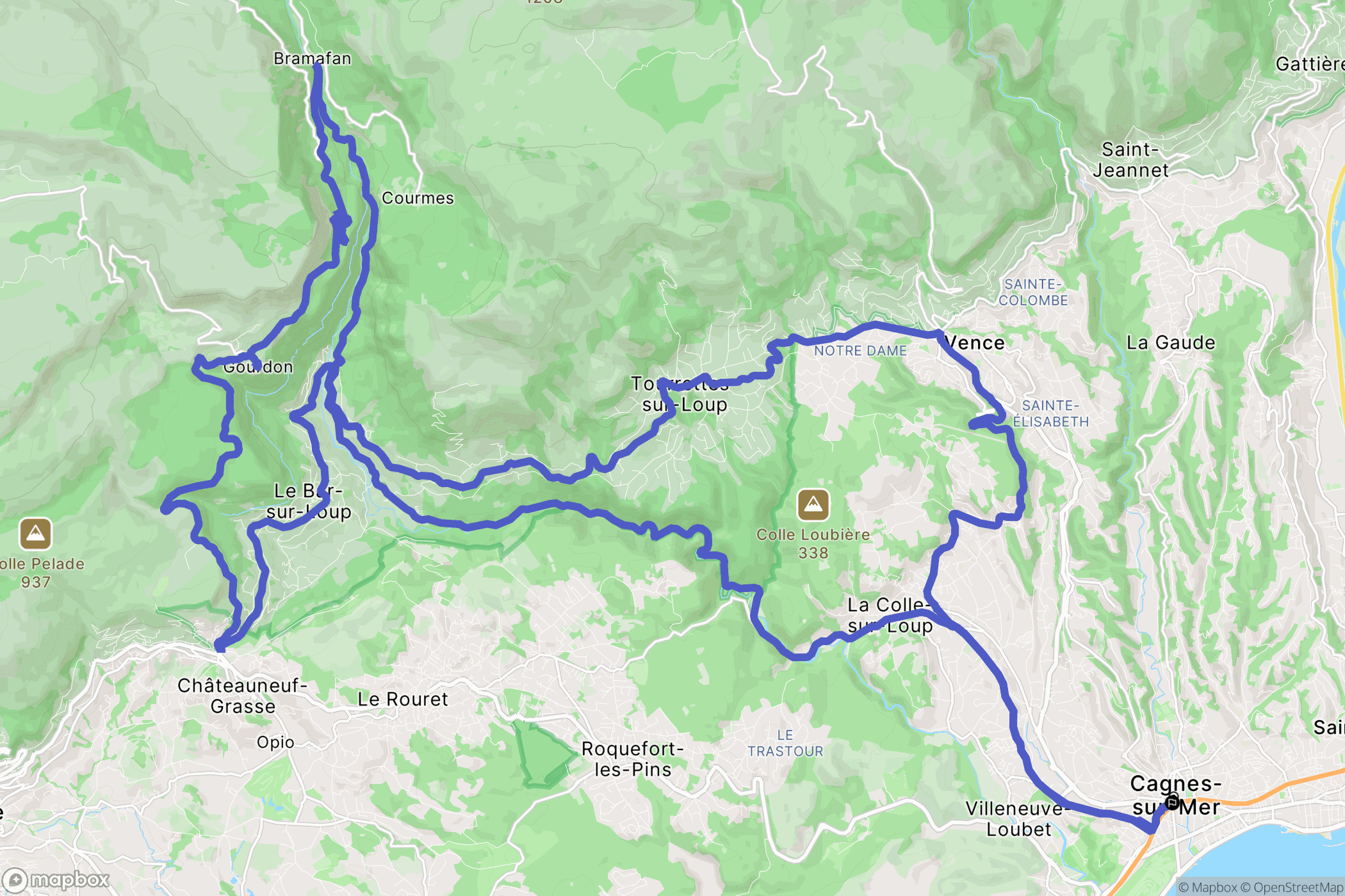 Cagnes-sur-Mer : carte du parcours de randonnée - France