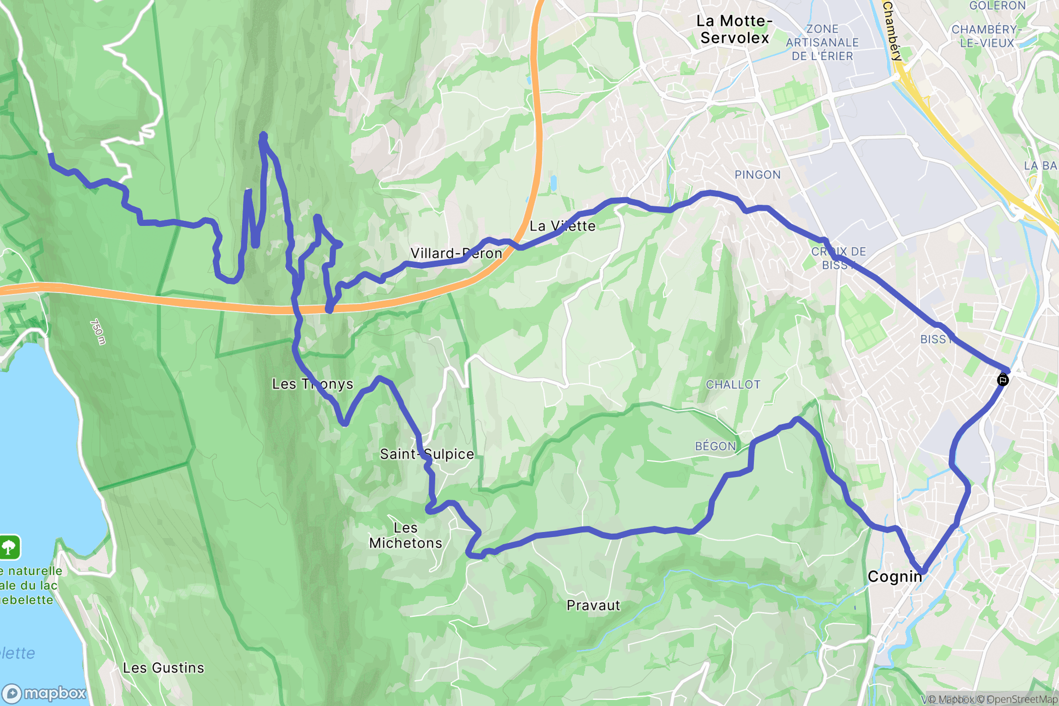 Cognin : carte du parcours de randonnée - France