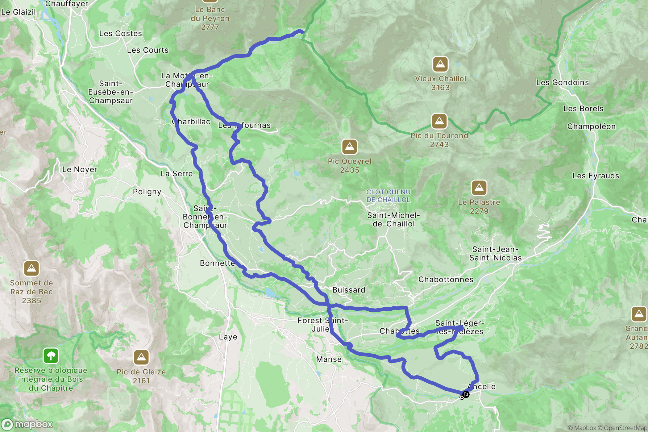 Ancelle : carte du parcours de randonnée - France