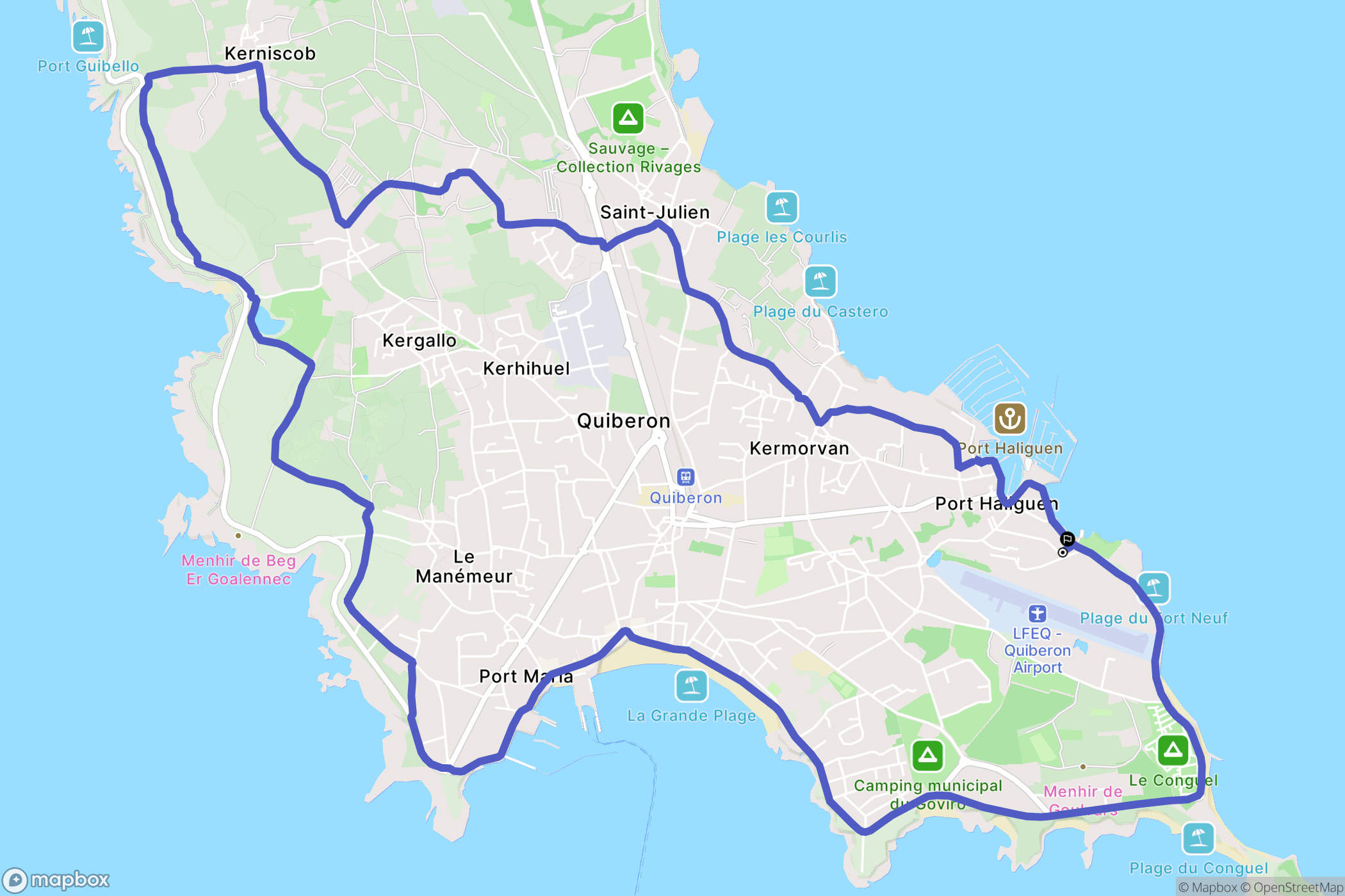 Quiberon : carte du parcours de randonnée - France