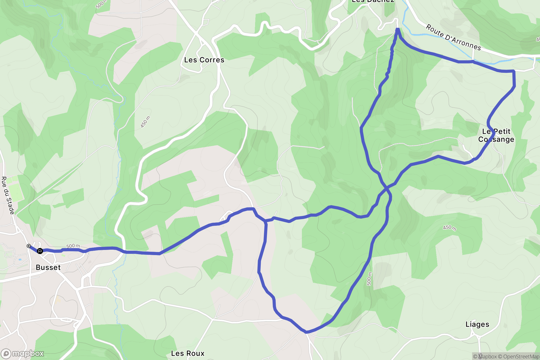 Busset : carte du parcours de randonnée - France