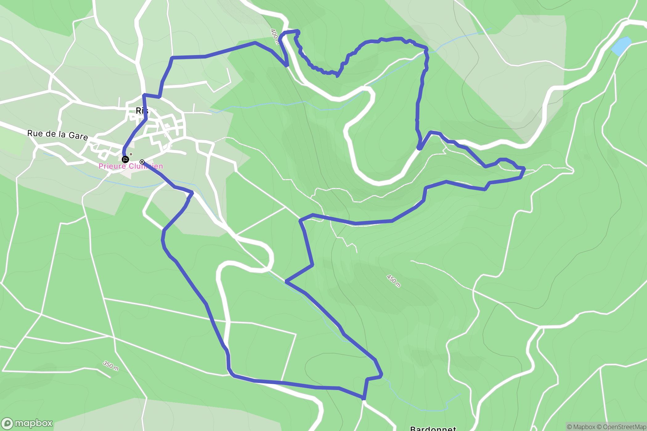Ris : carte du parcours de randonnée - France
