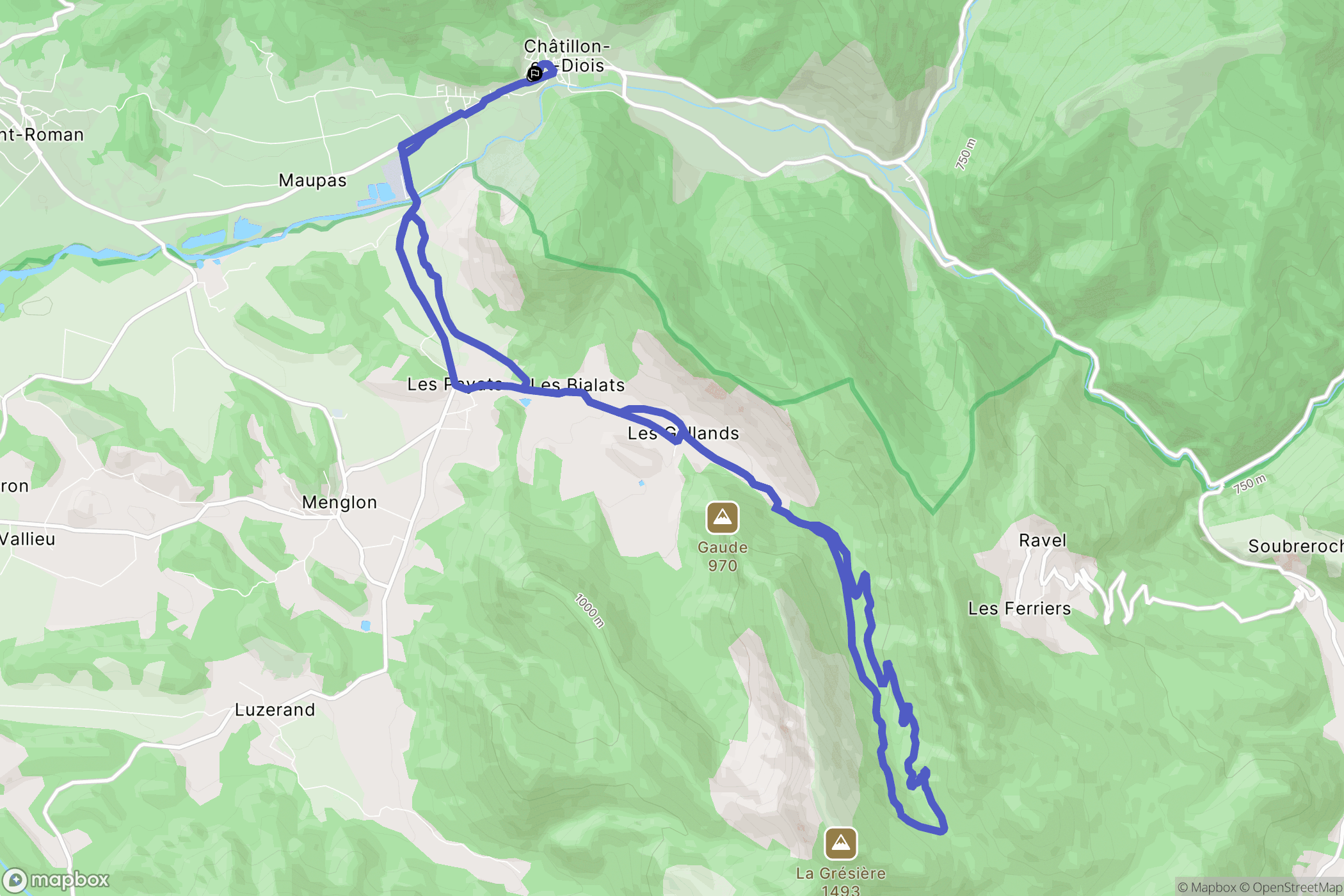 Châtillon-en-Diois : carte du parcours de randonnée - France