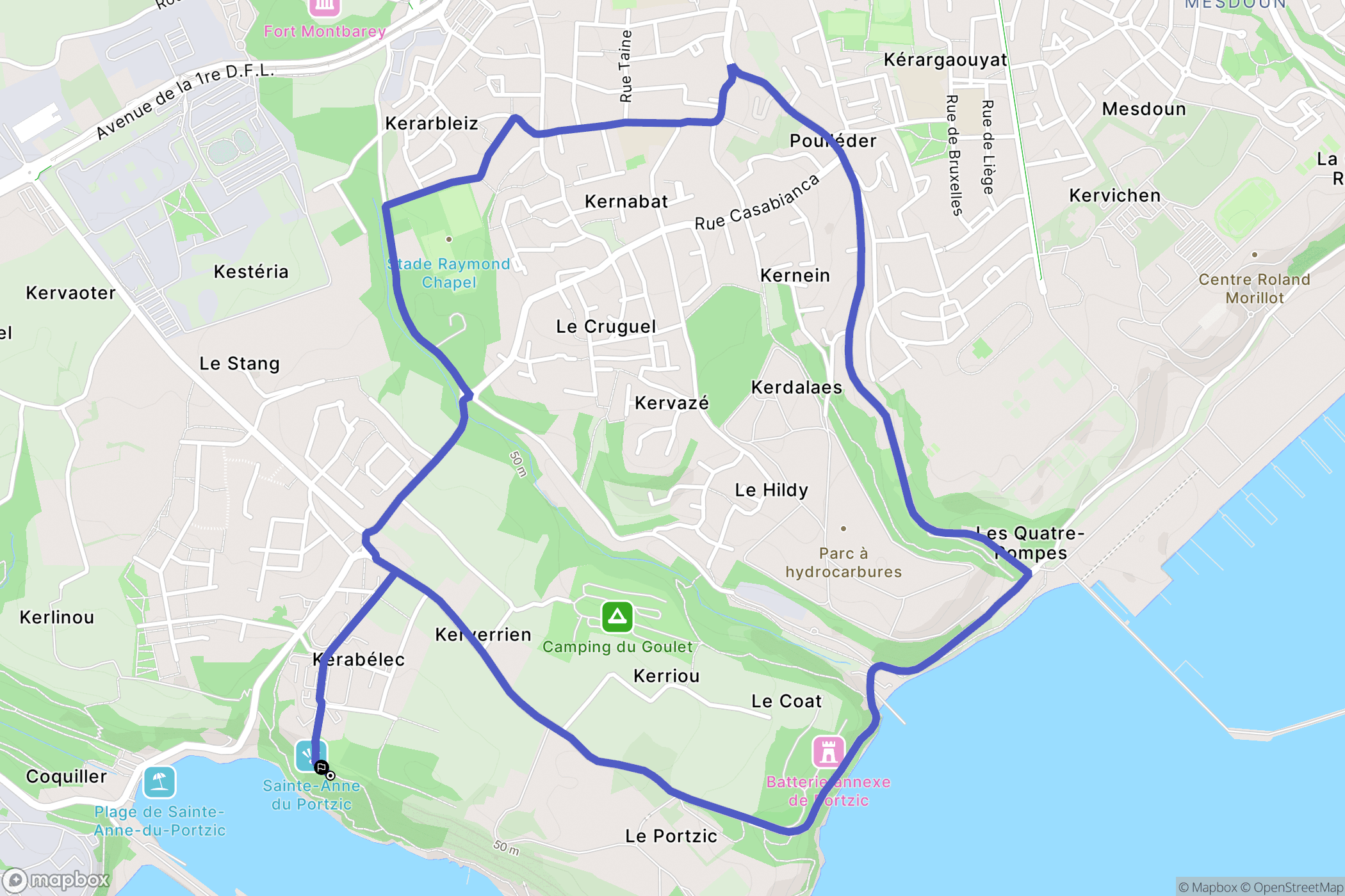 Brest : carte du parcours de randonnée - France