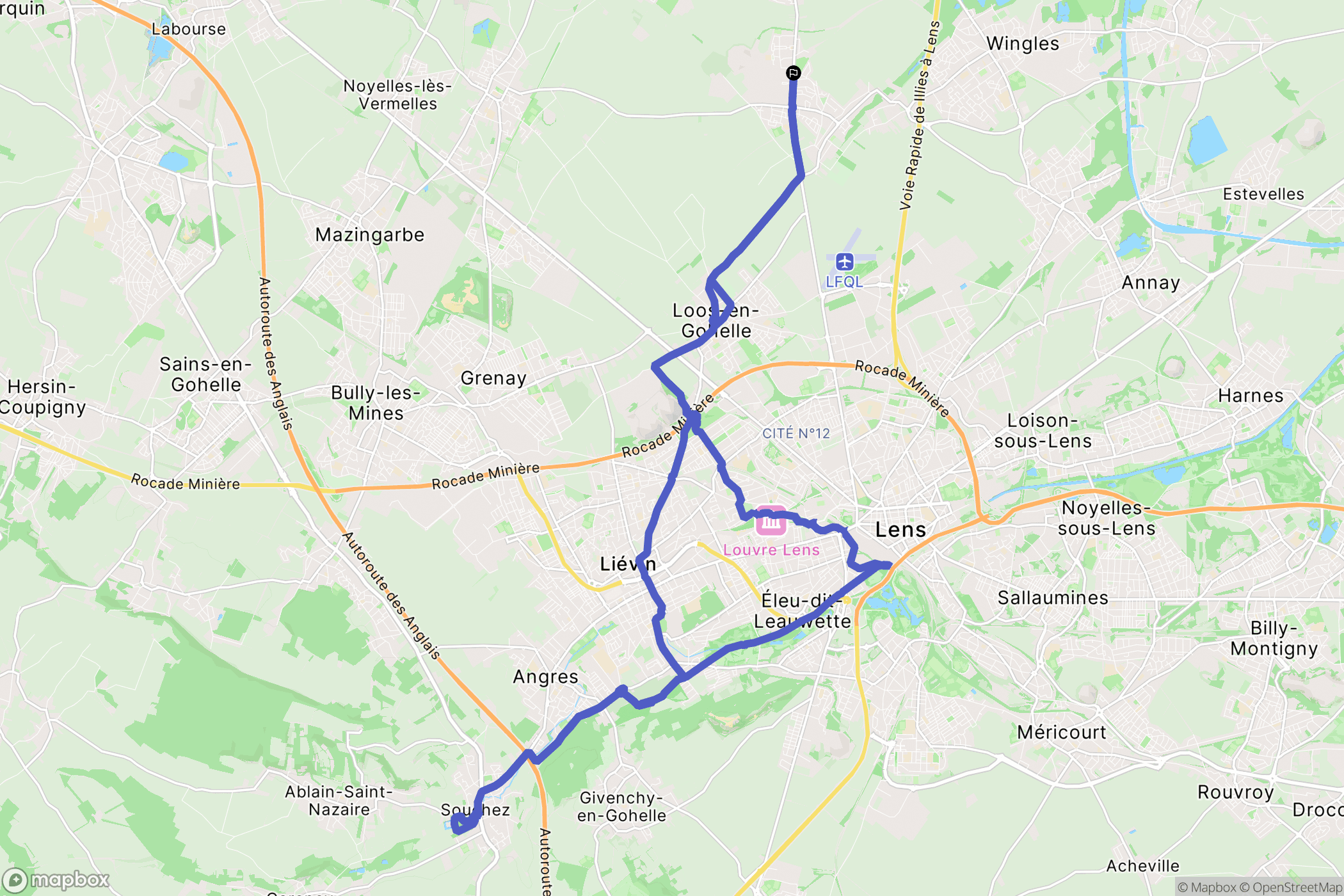 Hulluch : carte du parcours de randonnée - France