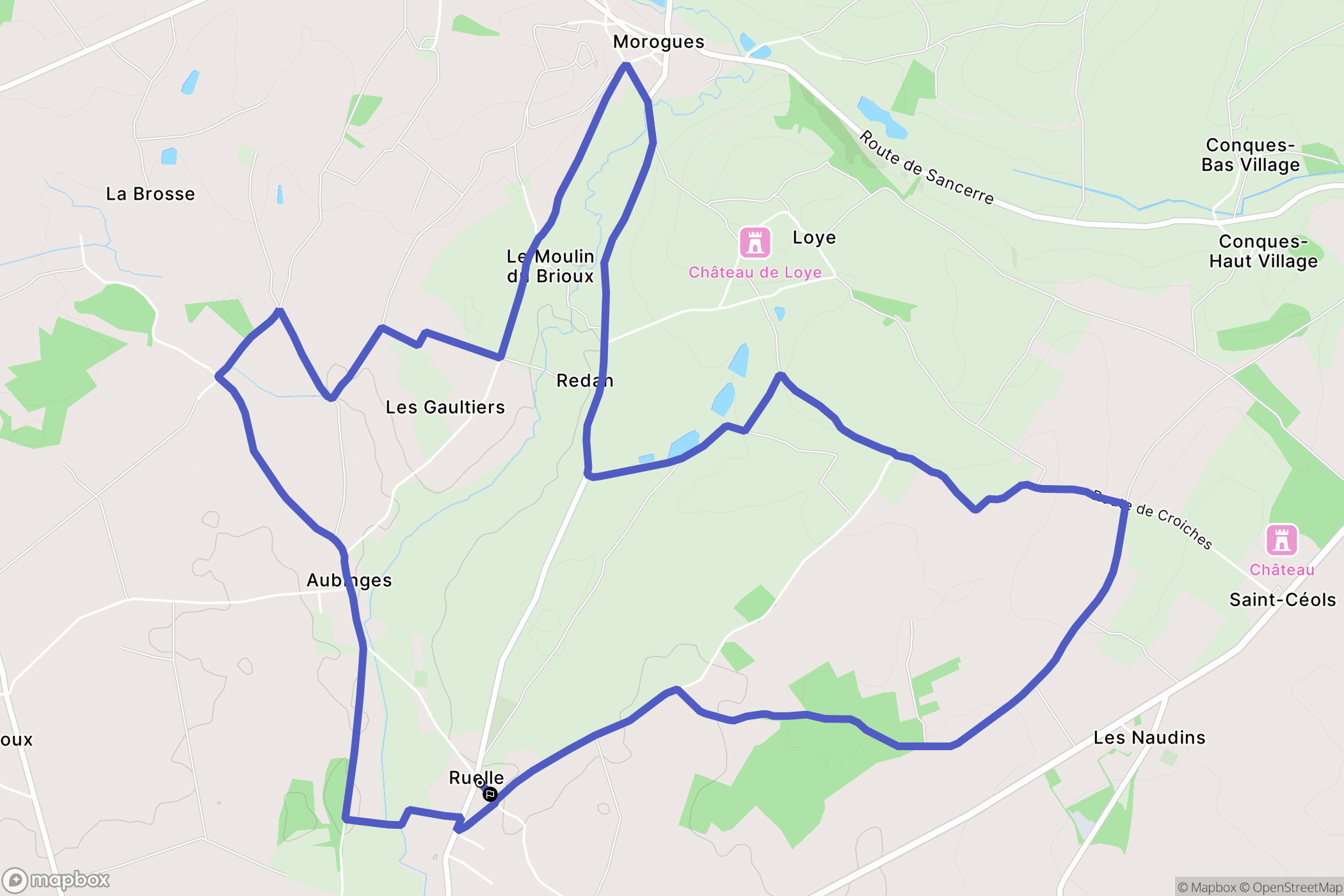 Aubinges : carte du parcours de randonnée - France