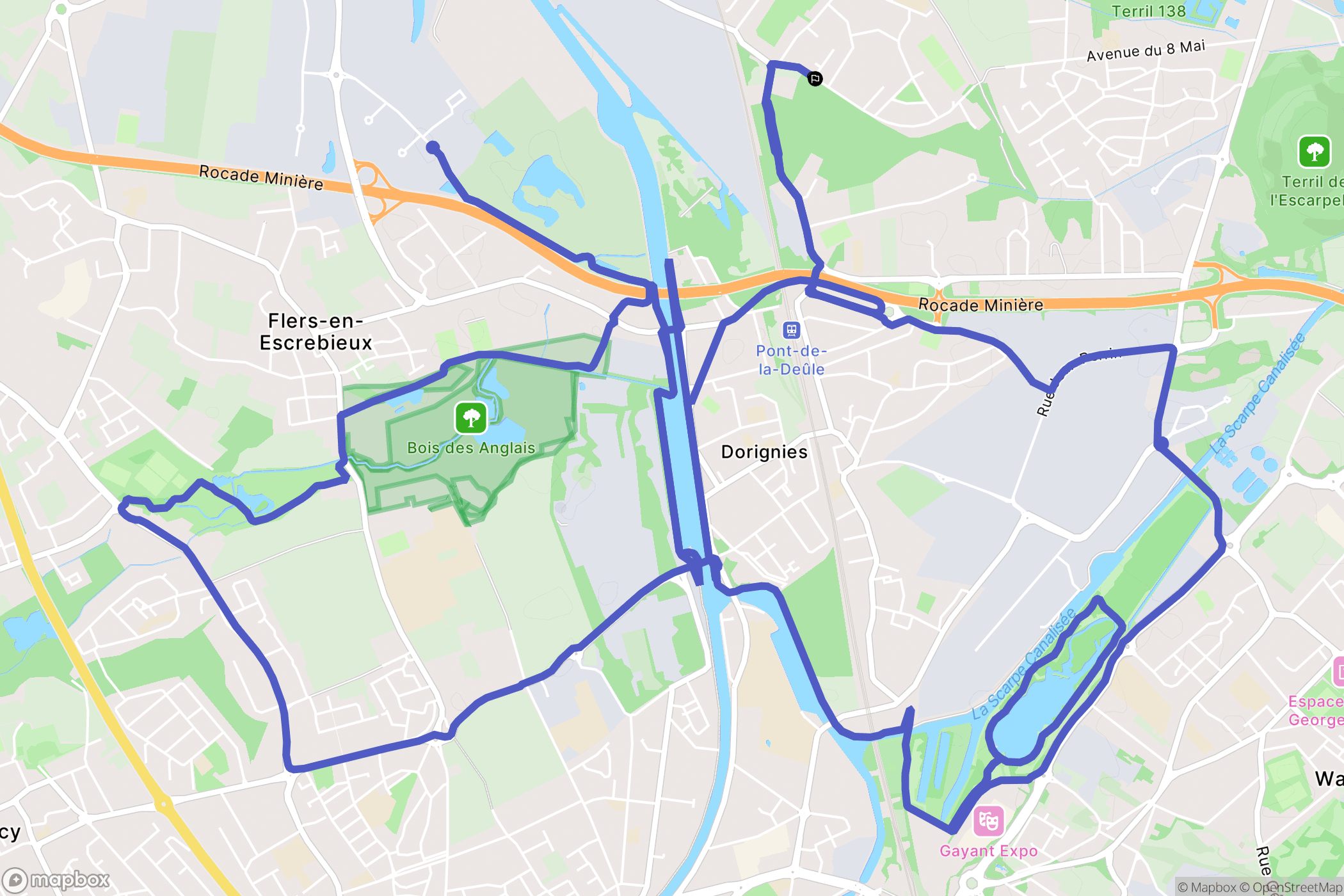 Auby : carte du parcours de randonnée - France