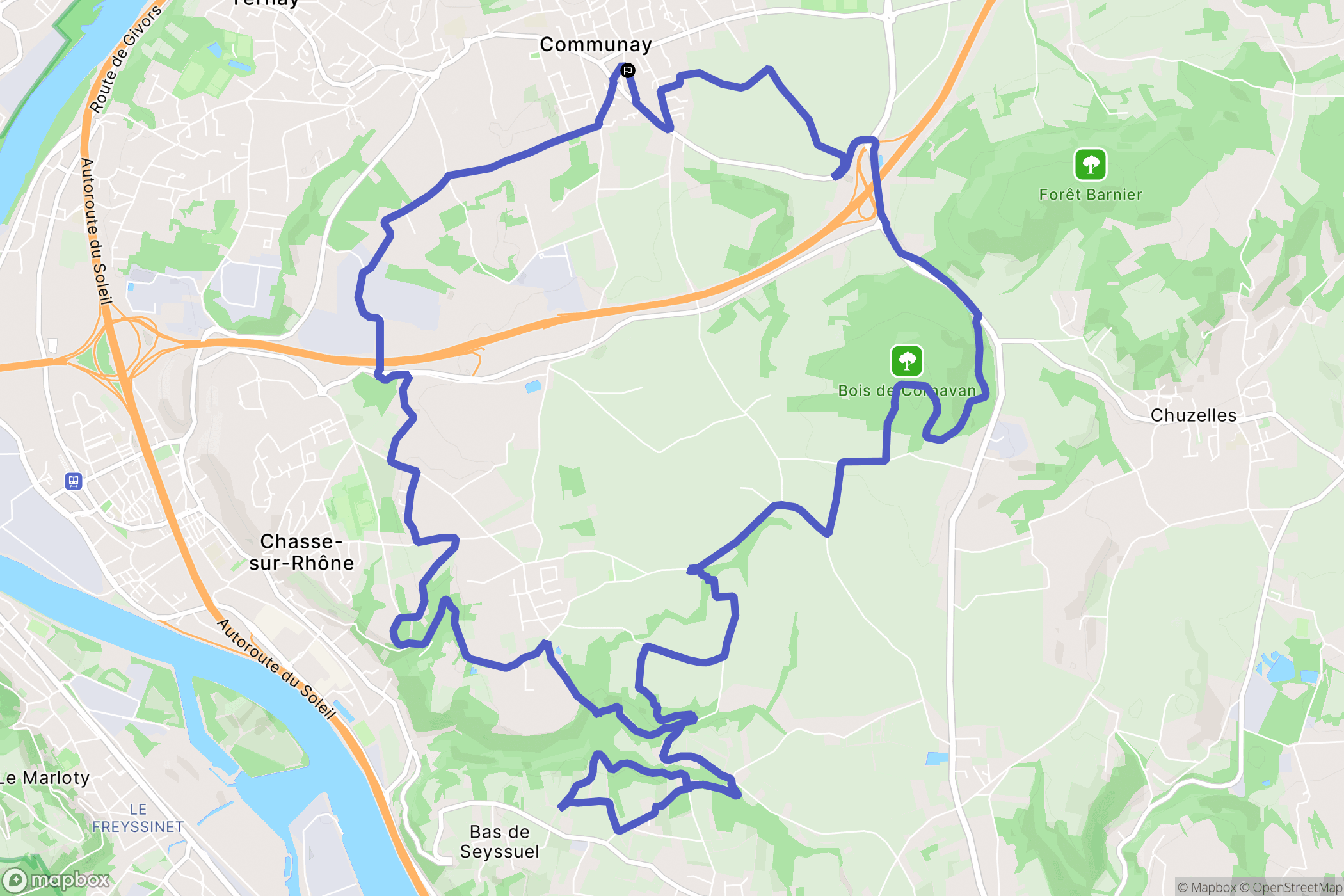 Communay : carte du parcours de randonnée - France