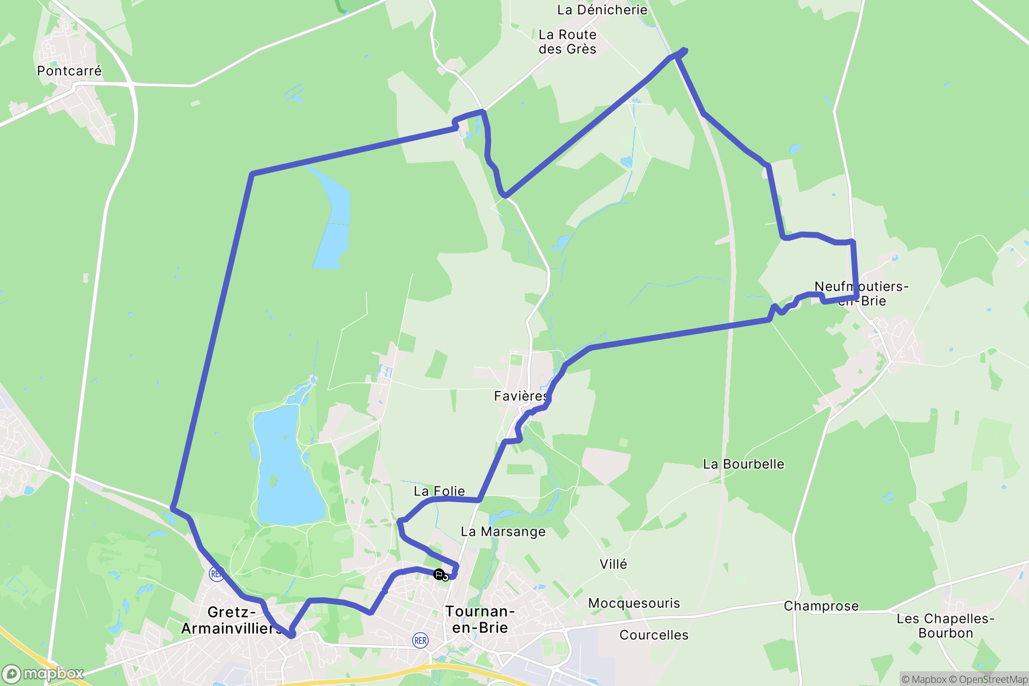 Tournan-en-Brie : carte du parcours de randonnée - France