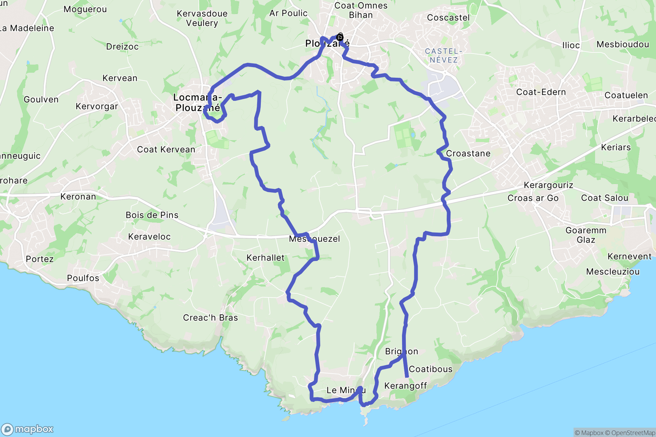 Plouzané : carte du parcours de randonnée - France