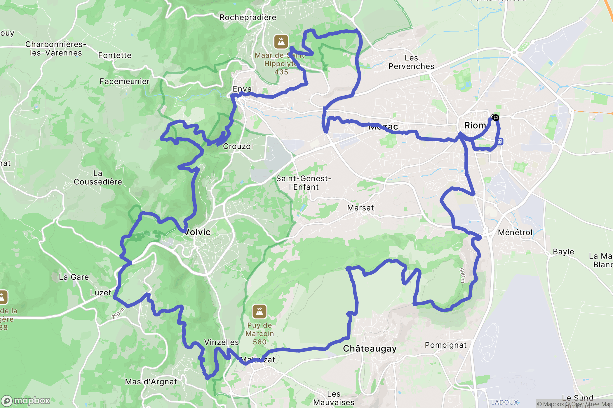 Riom : carte du parcours de randonnée - France