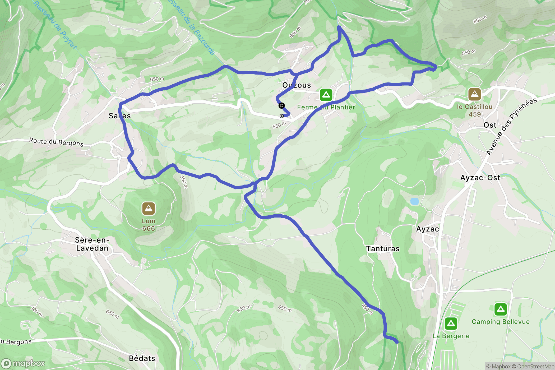 Ouzous : carte du parcours de randonnée - France
