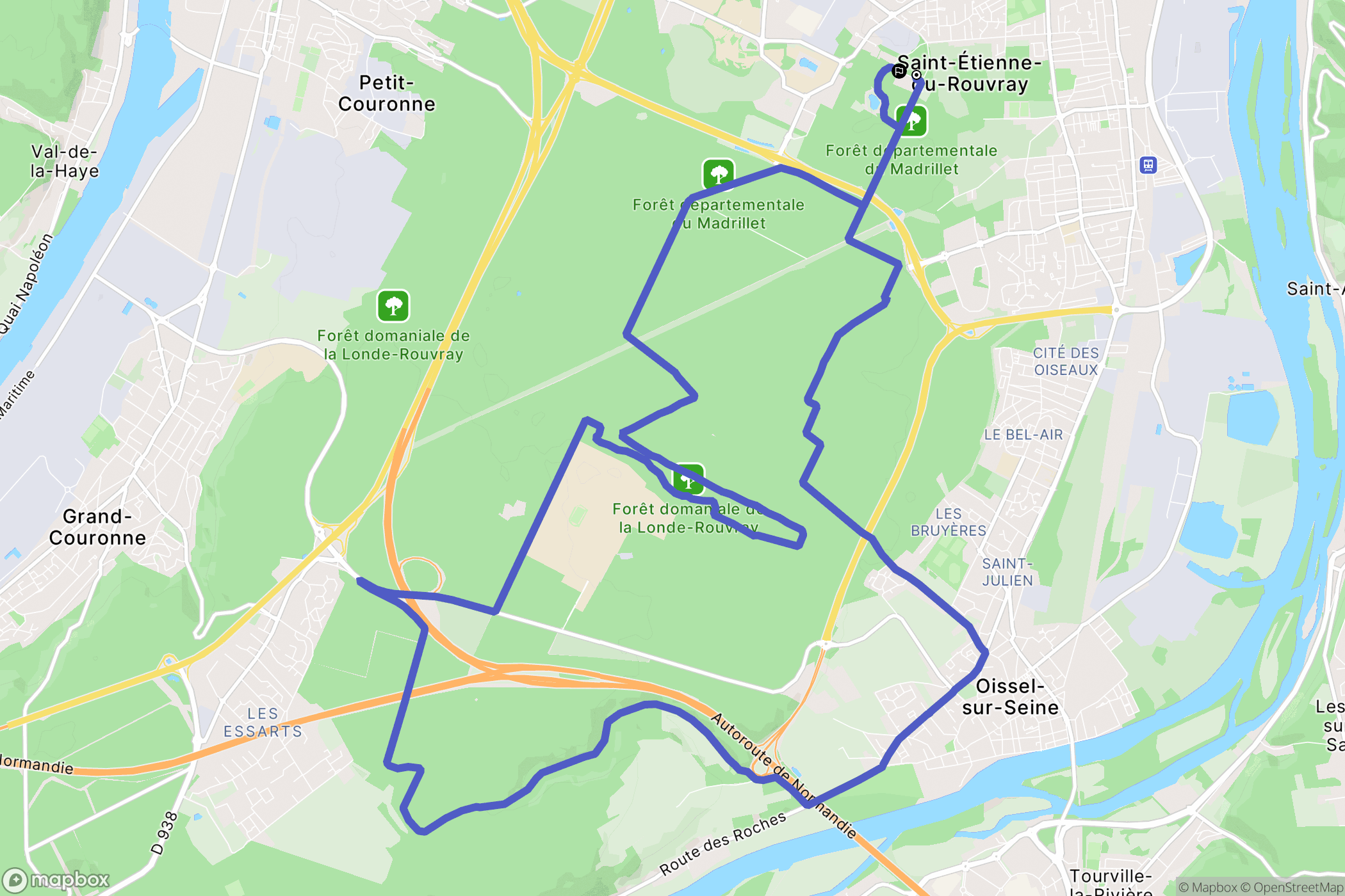 Saint-Étienne-du-Rouvray : carte du parcours de randonnée - France