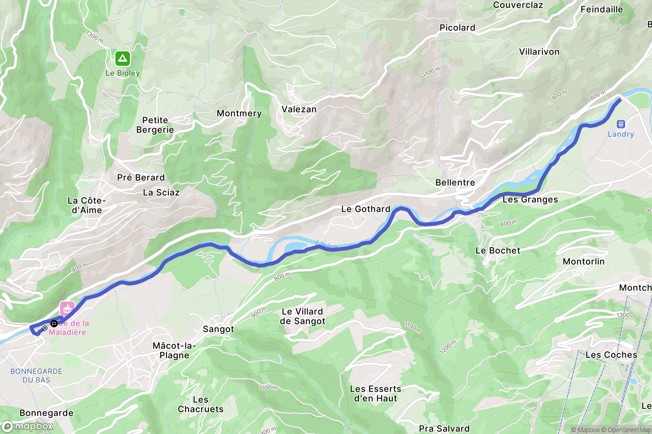 La Plagne-Tarentaise : carte du parcours de randonnée - France