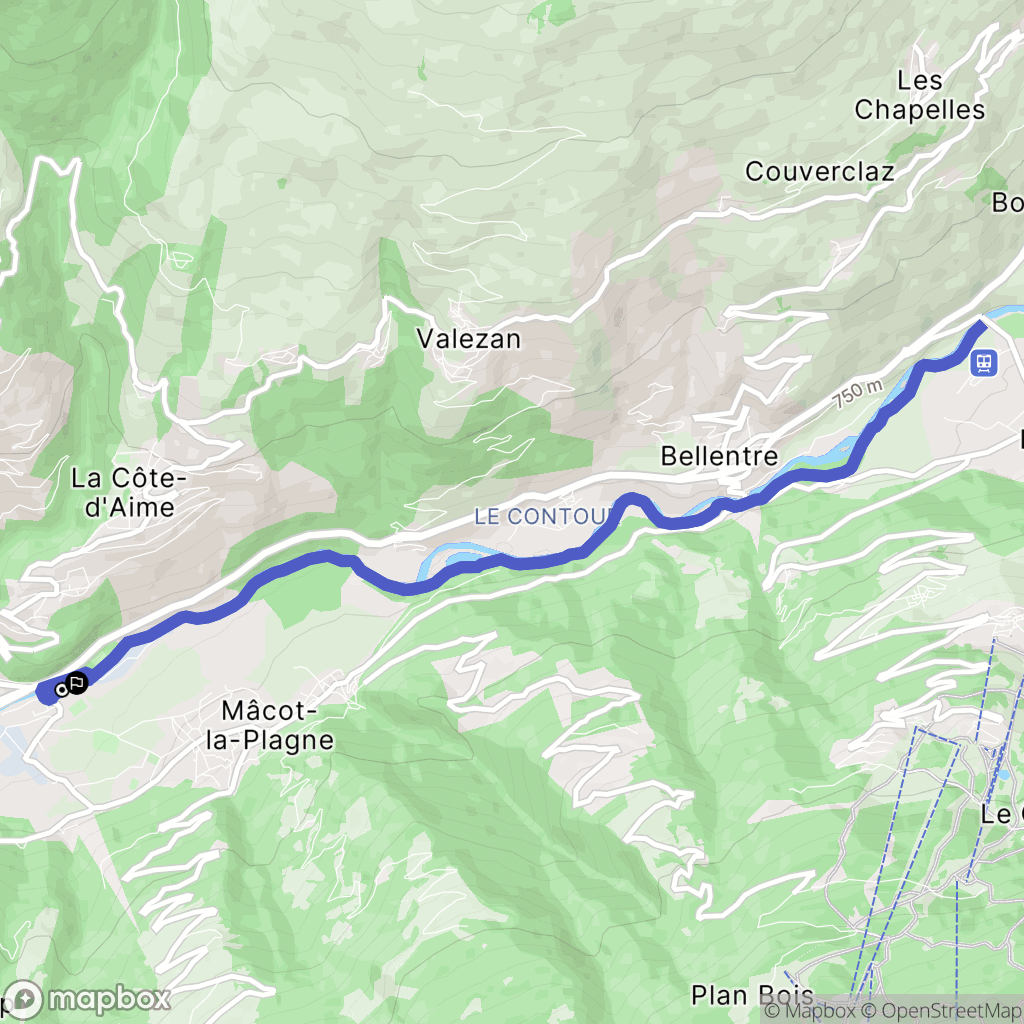 La Plagne-Tarentaise : carte du parcours de randonnée - France