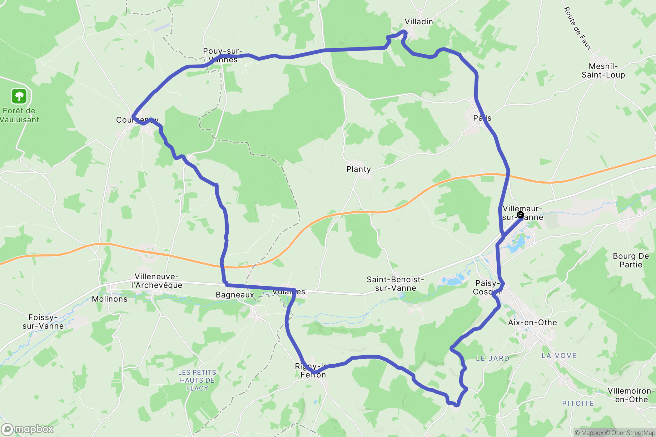 Aix-Villemaur-Palis : carte du parcours de randonnée - France